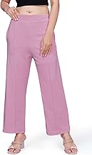 Seemoo Women’s Solid Straight Fit High Waist Trousers | Stretchable Pants with Side Pockets