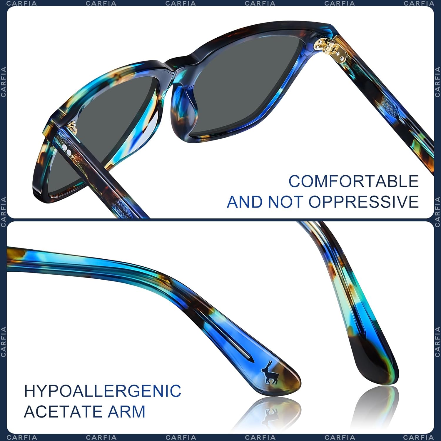 CARFIA Polarized Sunglasses for Women: Acetate, Small/Medium Size, UV400 Anti Glare CA5354 - Image 6