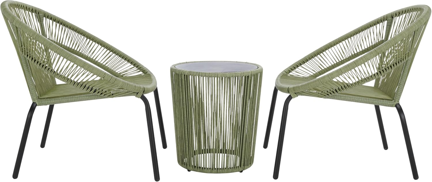 SAFAVIEH Outdoor Patio Furniture Collection - Otto Green & Black Rattan 3-Piece Bistro Set with 2 Chairs and Accent Table (PAT7549B)