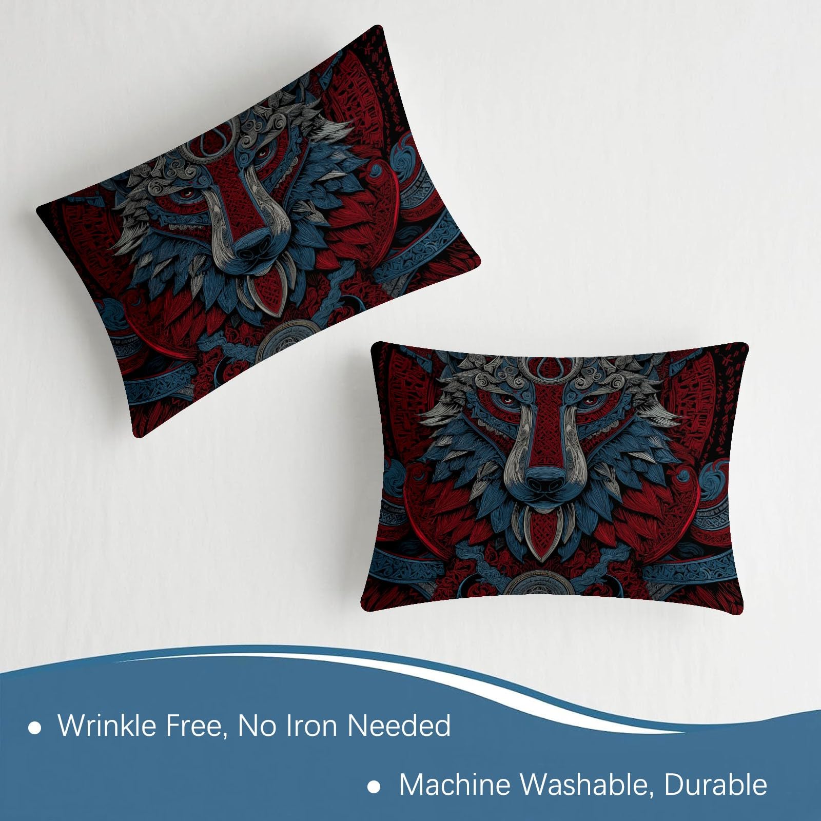 Juego de sábanas bajeras ajustables de 3 piezas, 160 x 200 cm, diseño retro tribal de cabeza de lobo tótem, de microfibra, suave y acogedora, con 2 fundas de almohada de 80 x 80 cm, colchones de hasta