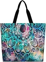 Vista 3 de Bolsas de comestibles reutilizables, bolsas de compras plegables con asas, bolsa de comestibles resistente para comestibles, estampado de mandala