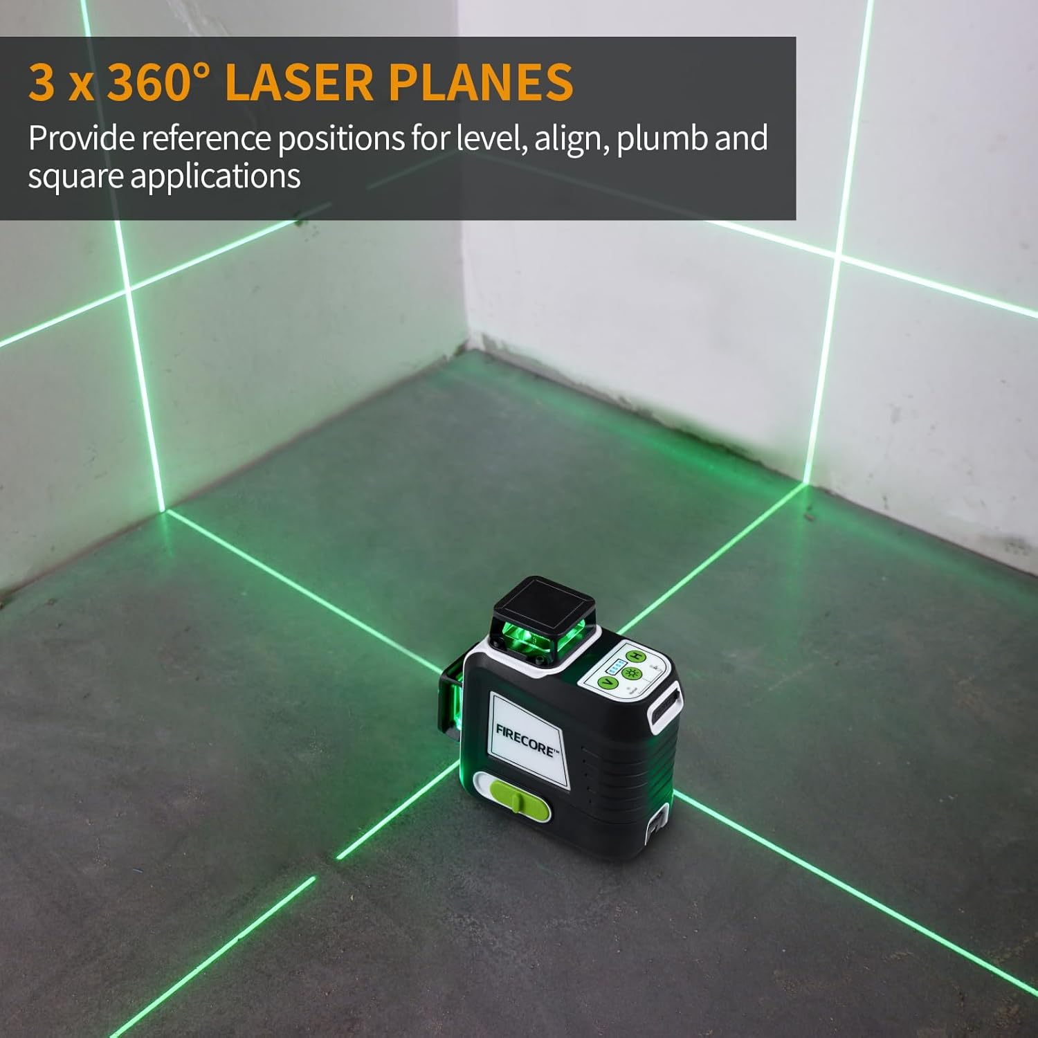 Laser Level 360 Self Leveling with 60" Tripod, Firecore 3 X 360° Rechargeable Green Lazer Leveler Tool for Picture Hanging Wall Tile Construction, 2 Battery Packs and Magnetic Bracket Included