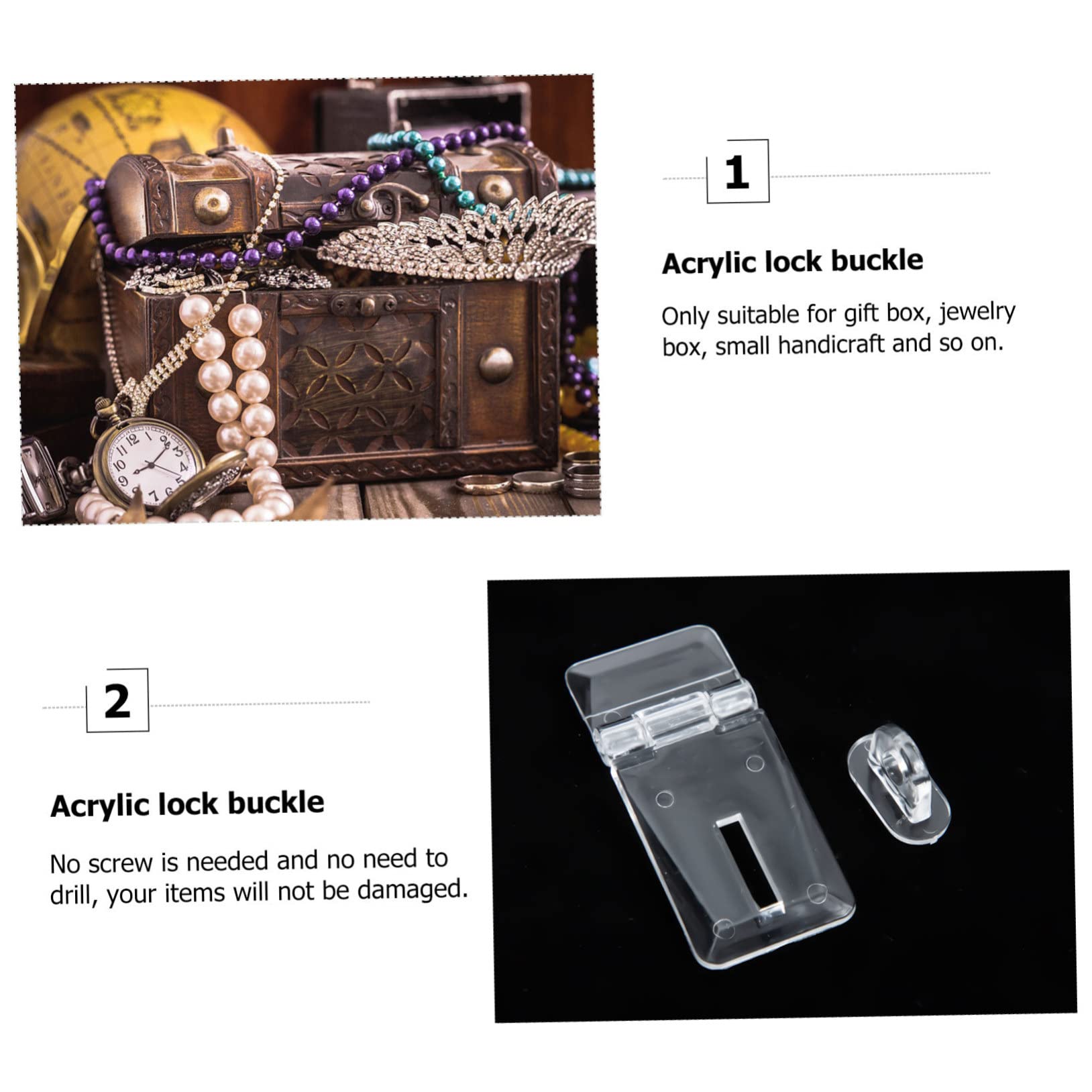 Holibanna 20 Pack Acrylic Lock Hasp Hinge Locks for Suitcase Lucite Latches Hardware Easy Install Durable Plastic Hinges
