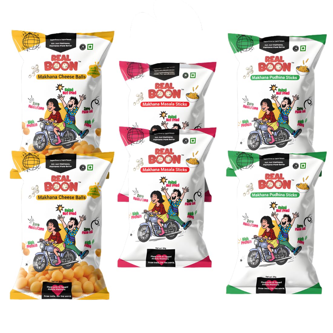Real Boon Makhana & Millet Snack Combo – Masala Sticks, Pudina Sticks & Cheese Balls | Baked Crunchy Sticks | High Fiber | Gluten Free | Healthy Tea Time Snack | Pack of 6 (2 Each)-image-30