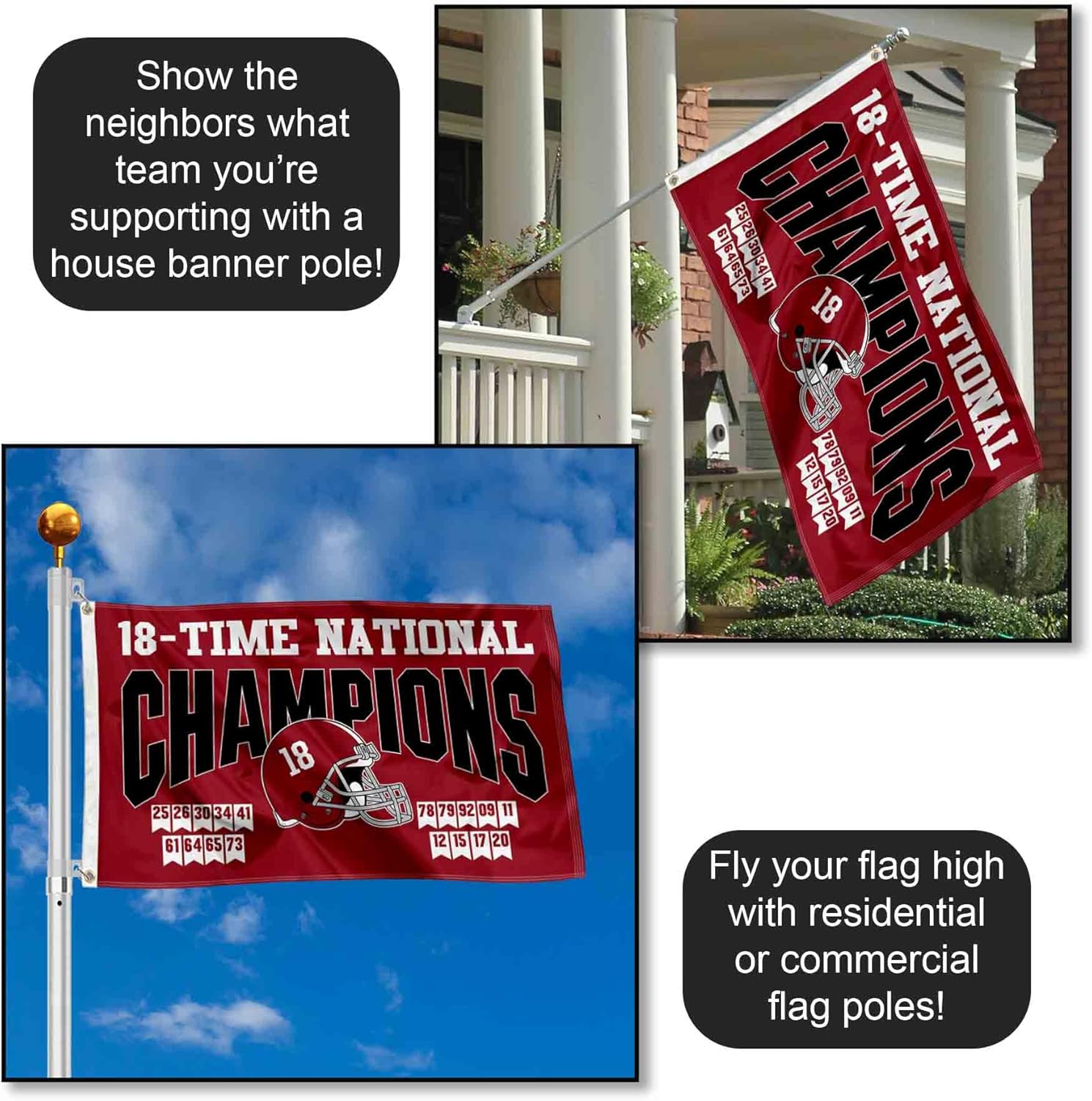 Alabama Crimson Tide 2020 18 Time College Football Champions Banner Flag