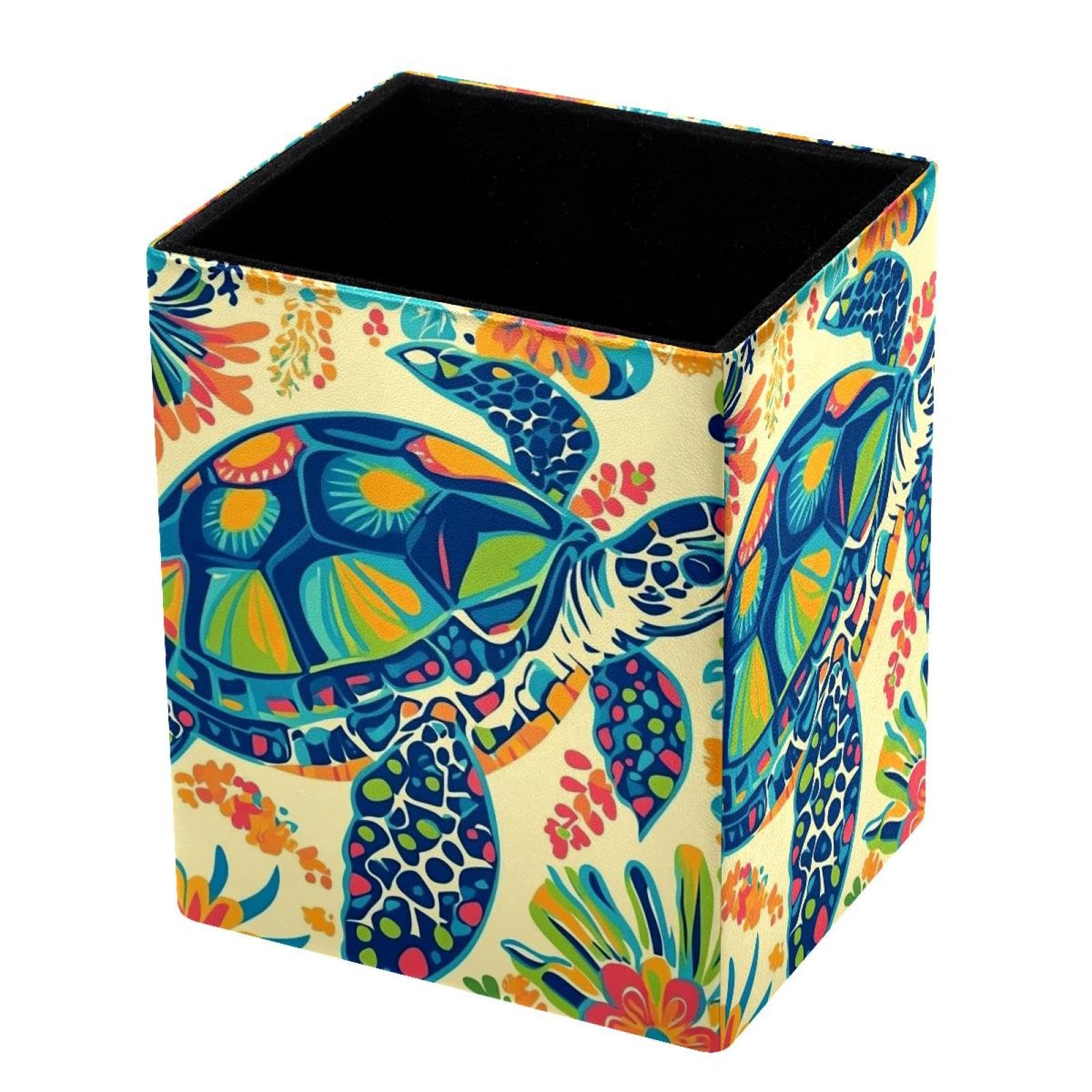 VAPOKF Pencil Holders for Desk, Colorful Turtle Printed Pen Holders Pen Pot Makeup Brushes Storage Desktop Stationery Supplies Organiser for Home Office
