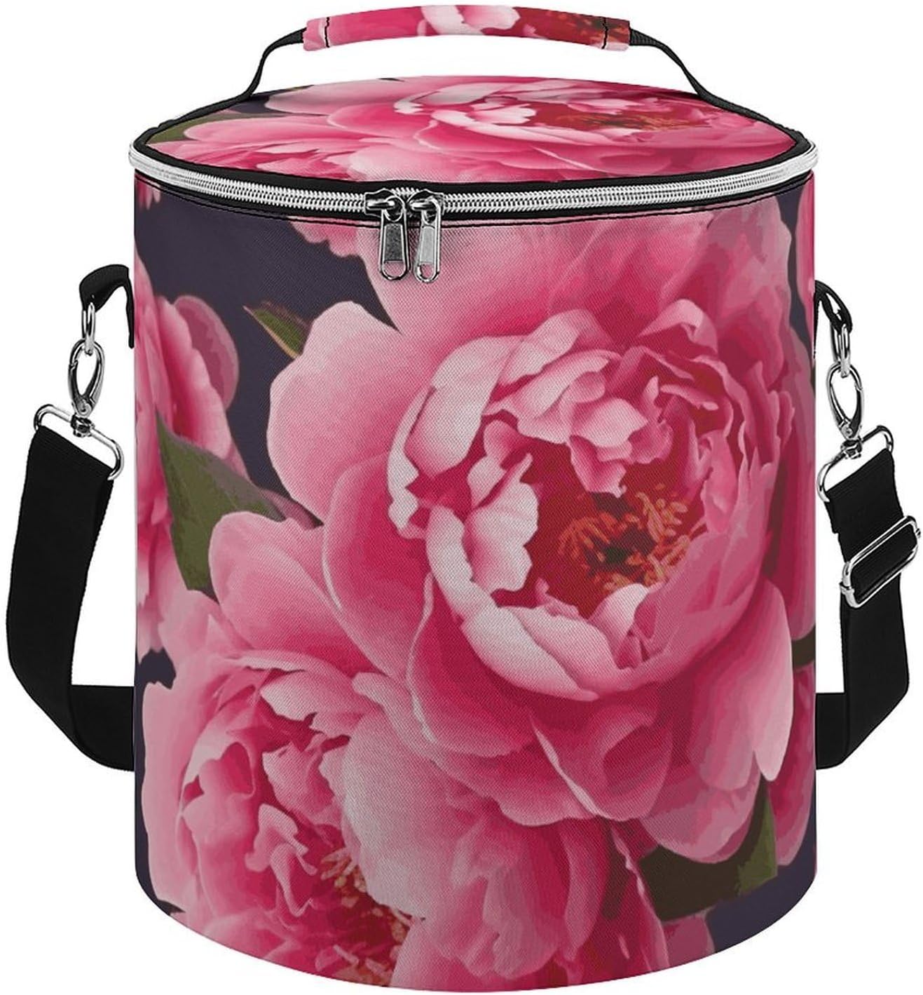 Peony Flowers Lunch Bag 15L, Insulated Picnic Basket with Leakproof Design - Large Cooler Tote for Camping, Beach, Hiking & Groceries