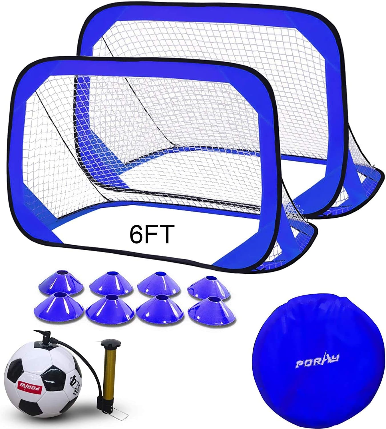 Large Size 6FT Pop Up Soccer Goal Sets,Training Soccer Goal with Portable Carrying Case,Marker Cones and 4 Size Traditional Soccer Ball with Pump, Needles (Classic Blue) : Sports & Outdoors