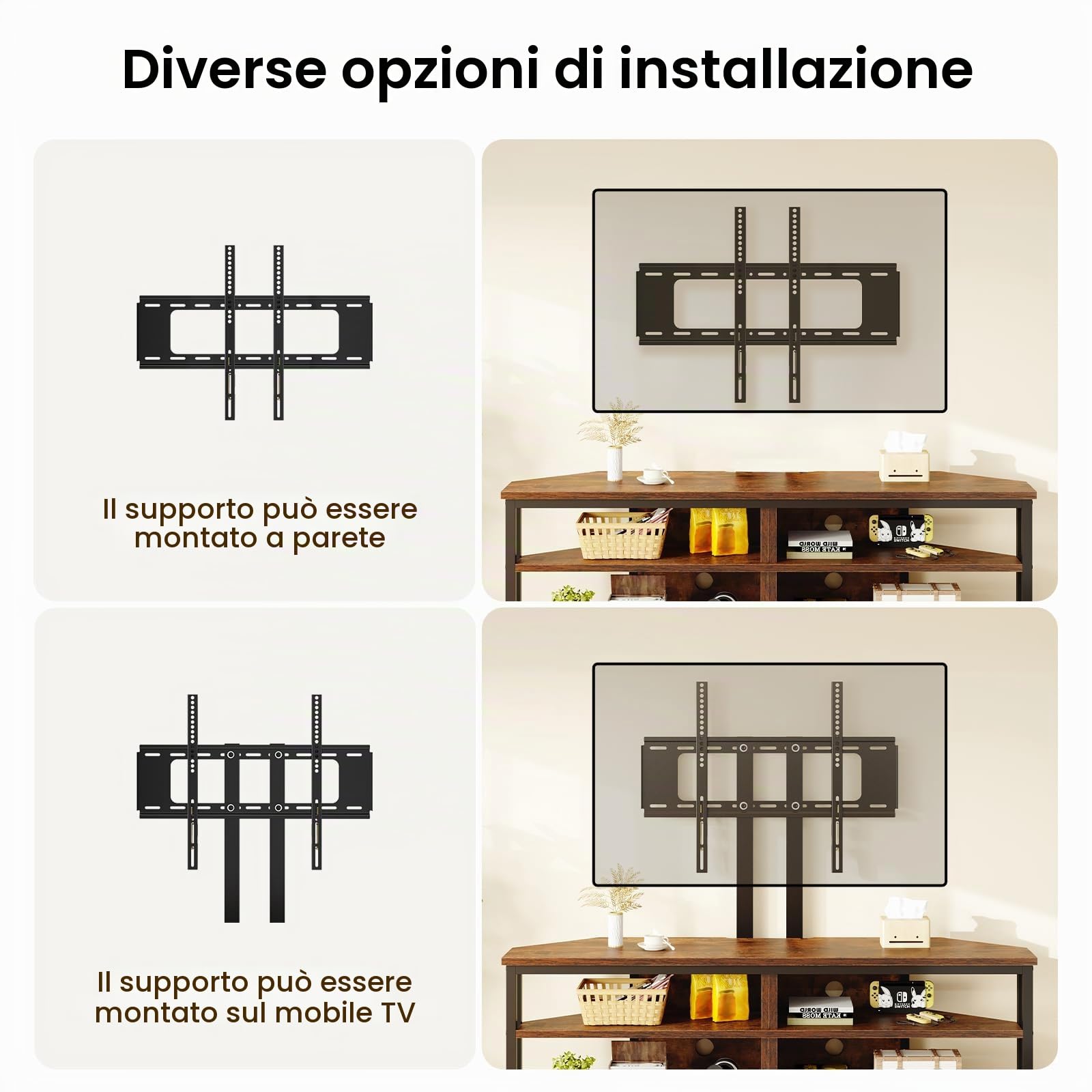 Dripex Mobile ad angolo per TV, con supporto e illuminazione a LED, mobile angolare (120 cm con supporto)