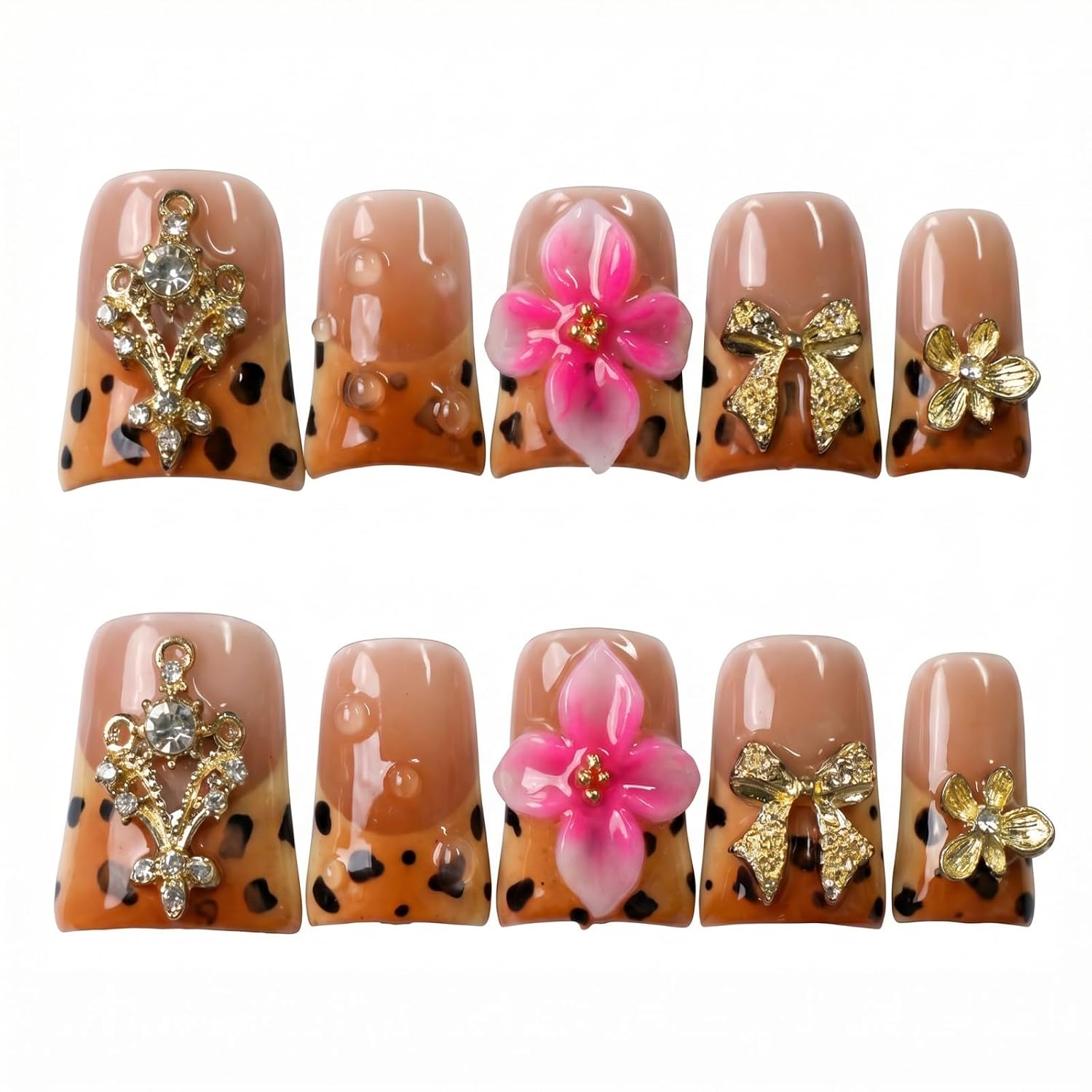 Luxury Handmade Press on Nails with 3D Flower Designs
