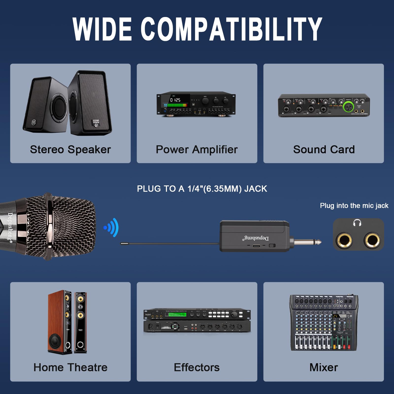 Depusheng Microphones sans fil, double système de karaoké, microphonos Inalambricos avec récepteur rechargeable, microphone dynamique sans fil pour chant, mariage, DJ, fête, discours