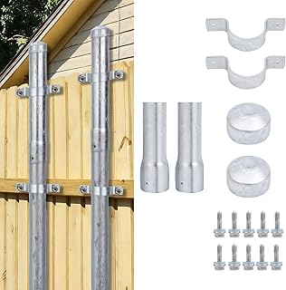 Fence Post Extension for 2-3/8" OD 6" Metal Posts, Heavy Duty Seamless Steel Fence Height Extender, Hot-Dip Galvanized Post Sleeve Riser Kit with Screws, Brackets and Caps, Pack of 2