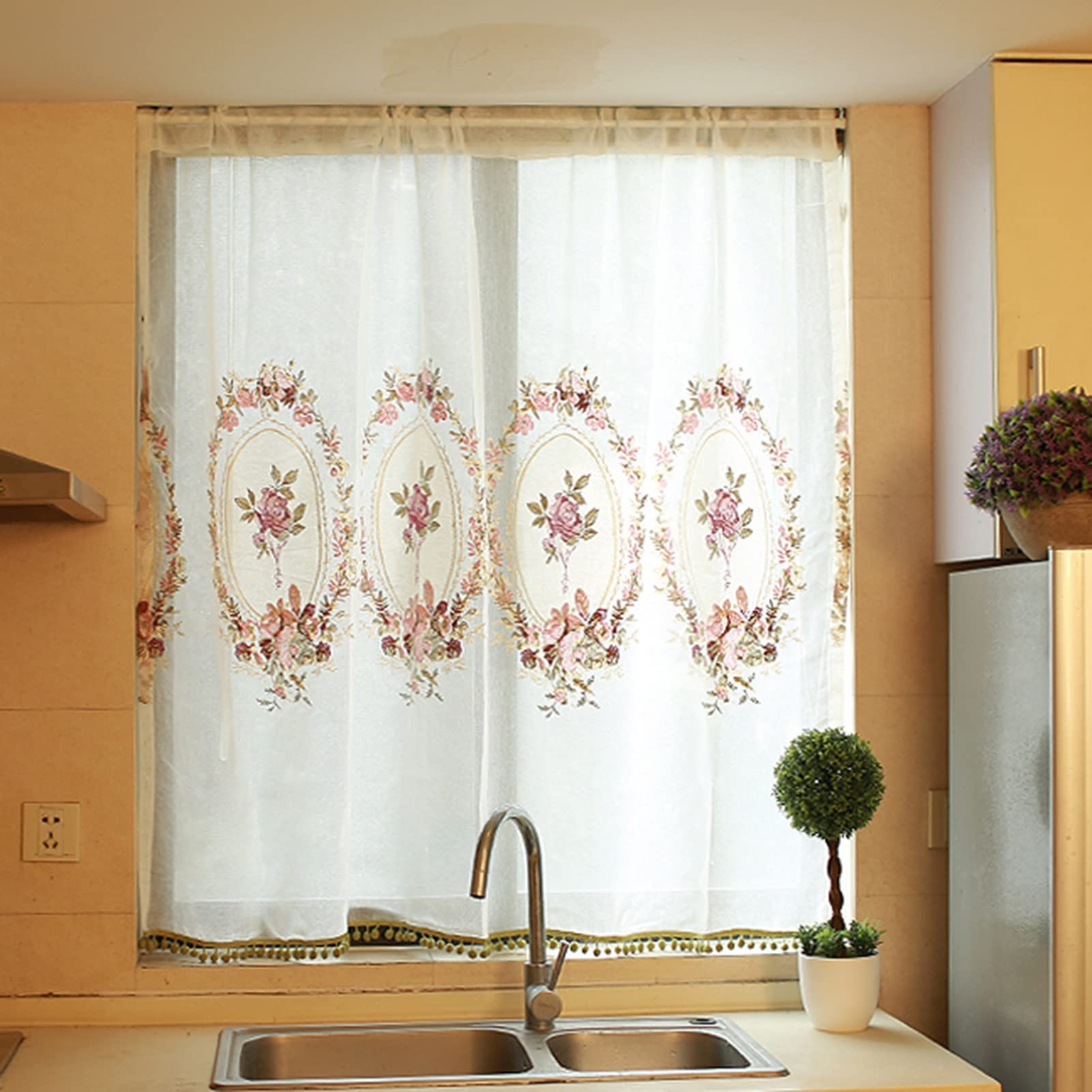 Tenda Voile LeLehome Con Nappe - Pannello 53x51cm Decorazione Casa Bianco