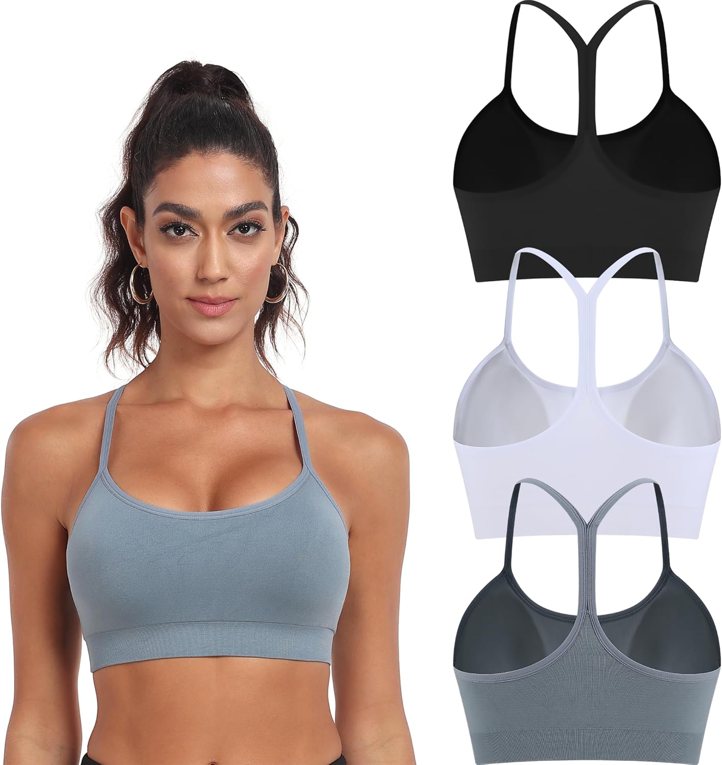 OBICUM Women's Y-Back Sports Bra - Light Support Yoga Bra Removable Padded Spaghetti Straps for Low-Impact Workouts