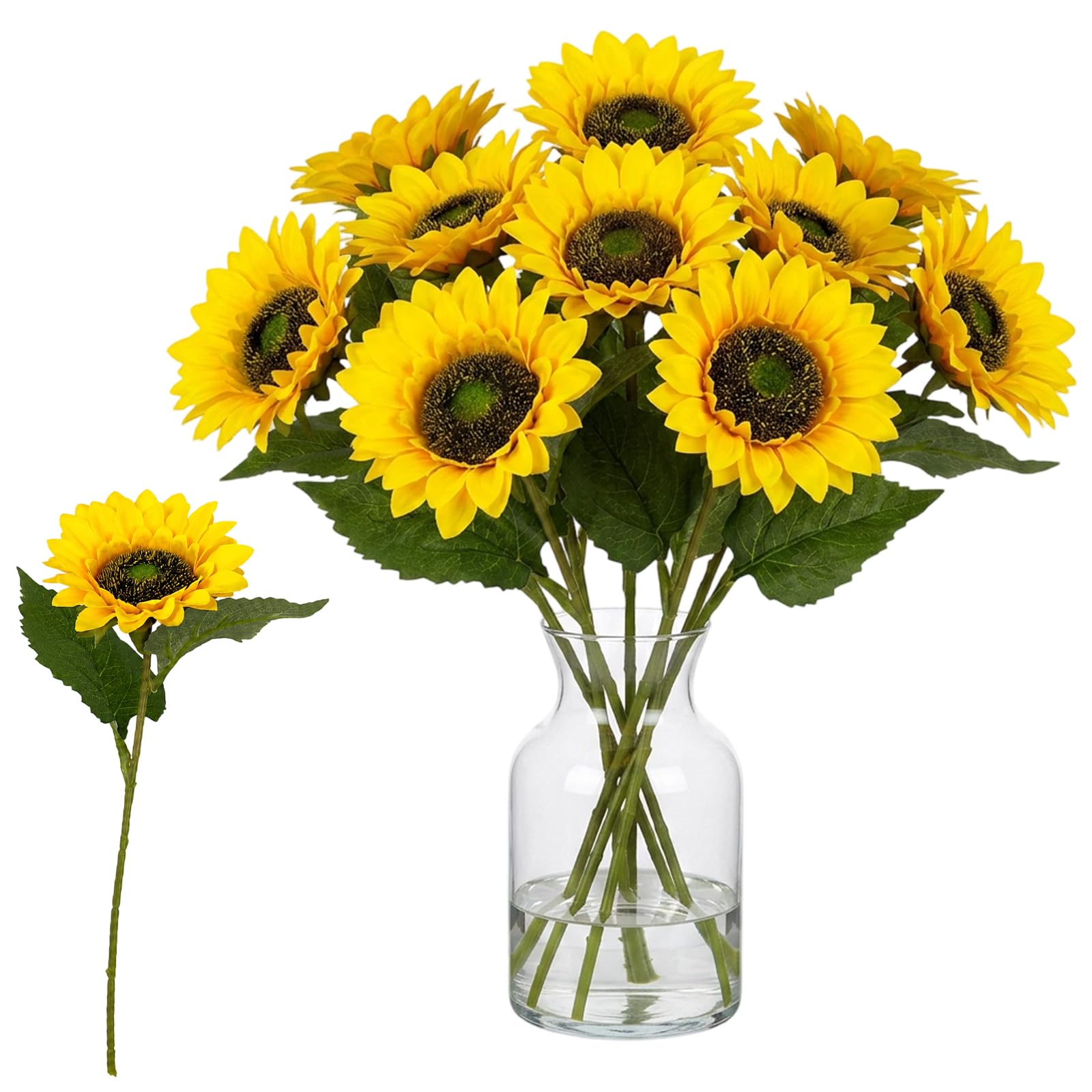 10pcs Artificial Sunflowers, Realistic Fake Sunflowers for Home Decor and Wedding Arrangements, Durable Floral Stems for Office Desk Displays and Seasonal Decorations, Long-Lasting Decorative Elements