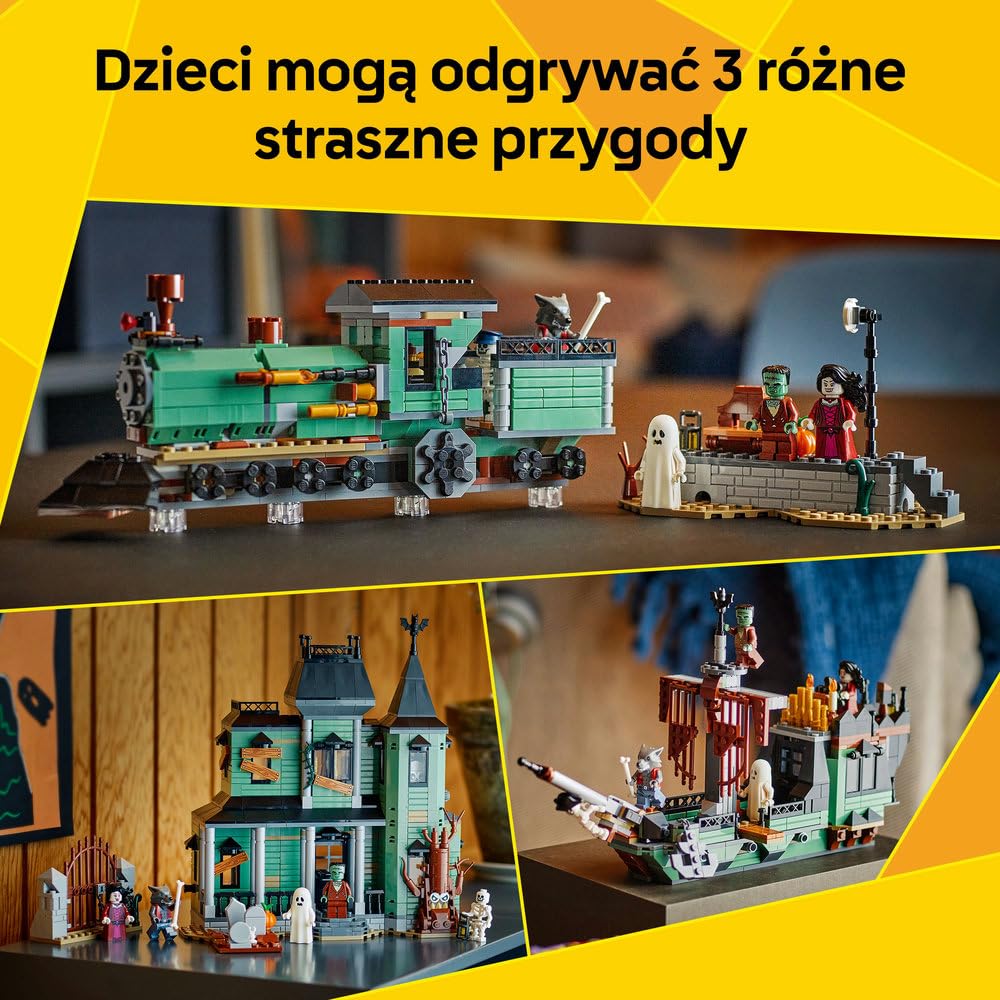 LEGO Creator 3 w 1 Nawiedzona rezydencja 31167 | Zestaw klocków konstrukcyjnych, model domu do przebudowy na pociąg lub statek, prezent dla dzieci od 9 lat, 736 elementów
