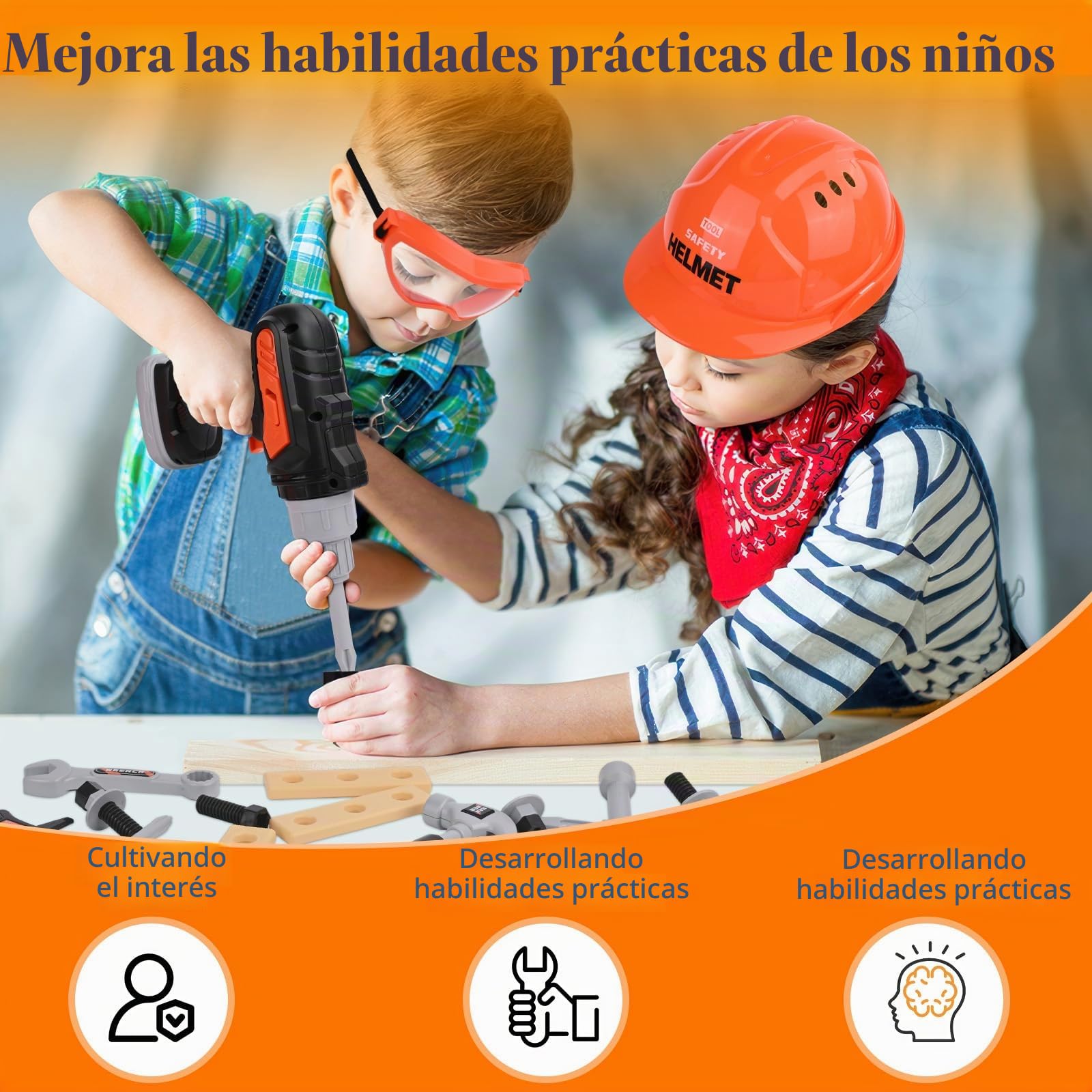 Caja Herramientas Juguete Niños 3 Años, 32pcs Herramientas Juguetes Taladro Niños con Taladro Eléctrico, Motosierra, Regalo Niño 3 4 5 6 Años