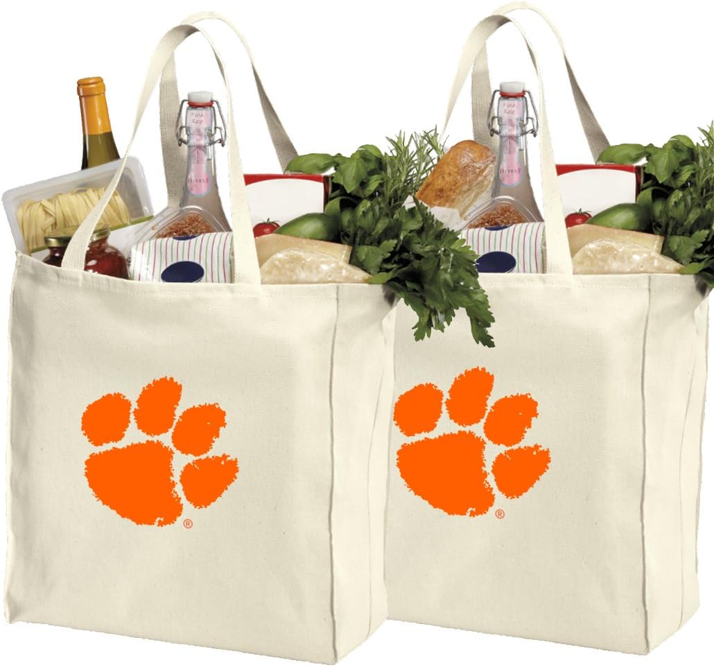 Broad Bay Reusable Clemson University Shopping Bags or Clemson Tigers Grocery Bag 2Pc SET NATURAL COTTON
