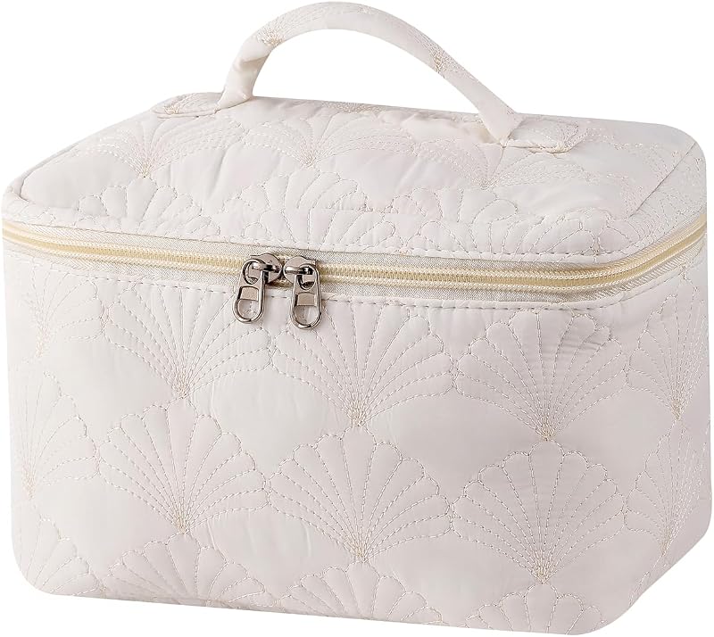 Necessaire de maquiagem acolchoada uekeboag White Shells Bag com zíper