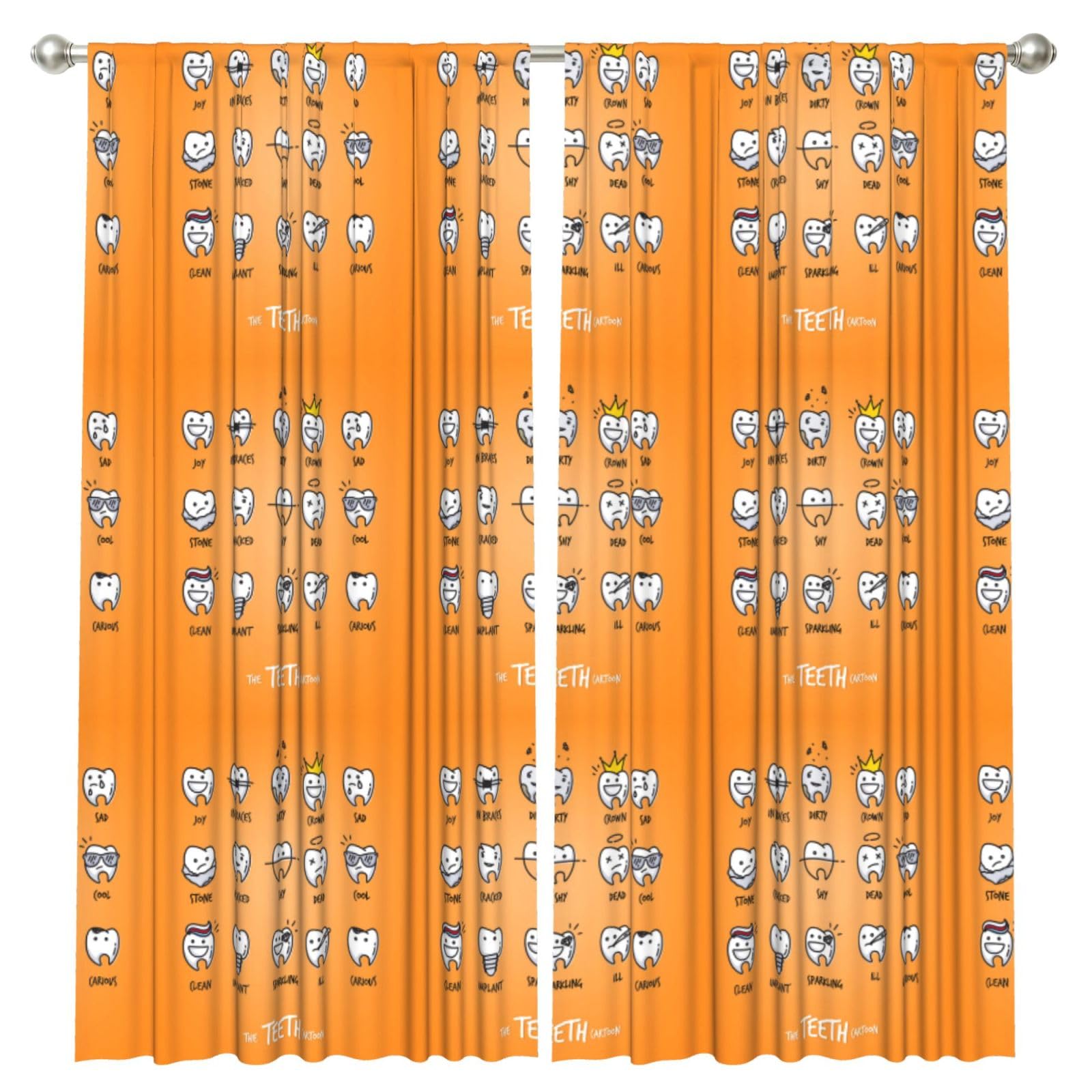 InOmak Cute Cartoon Teeth, 2 Panels Window Curtains 52 x 84 Inch Blackout Curtains for Living Room Bedroom