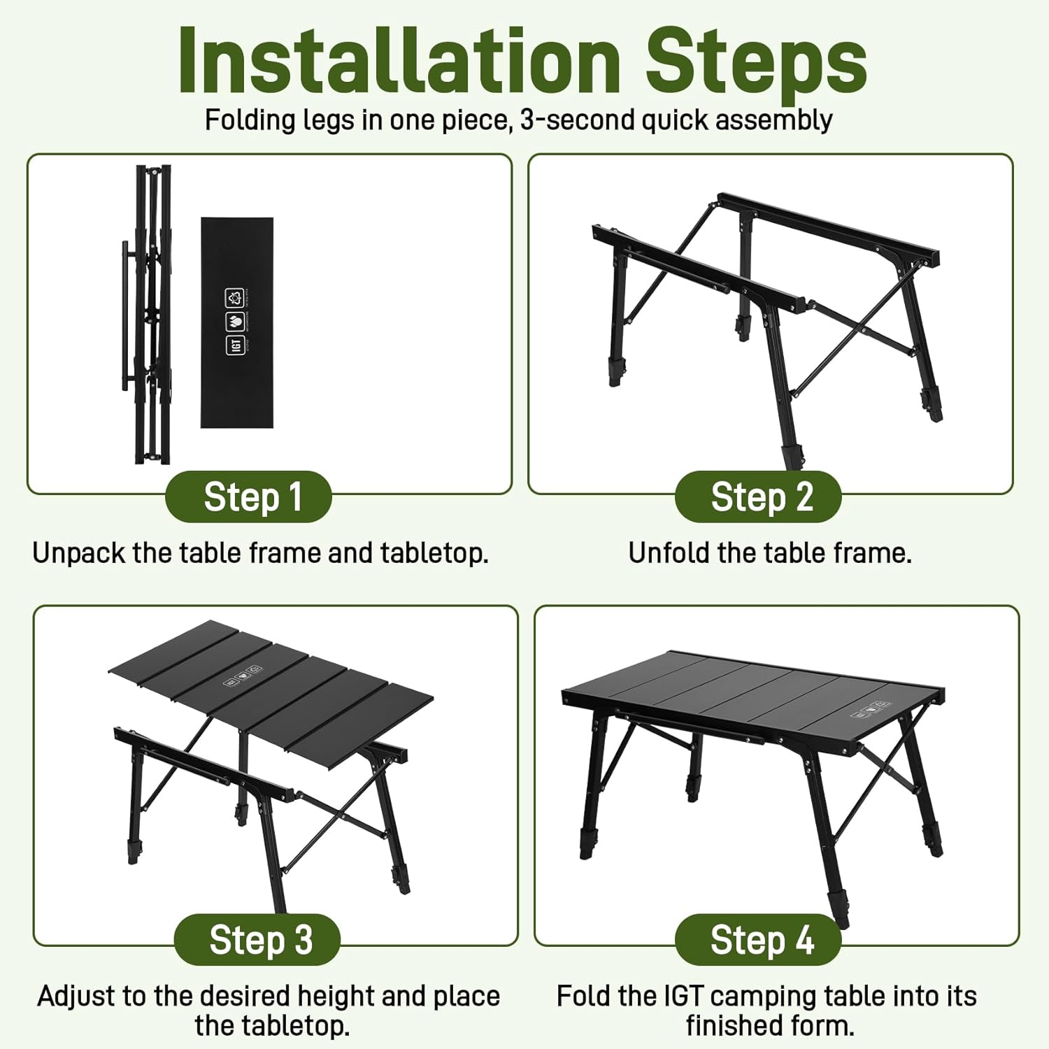 Folding IGT Camping Table, Portable Outdoor IGT Cooking Camping Tables, Ultra-Lightweight Aluminum Foldable Camping Table with Carry Bag for Car Camping, Picnics, RV Travel, and BBQ