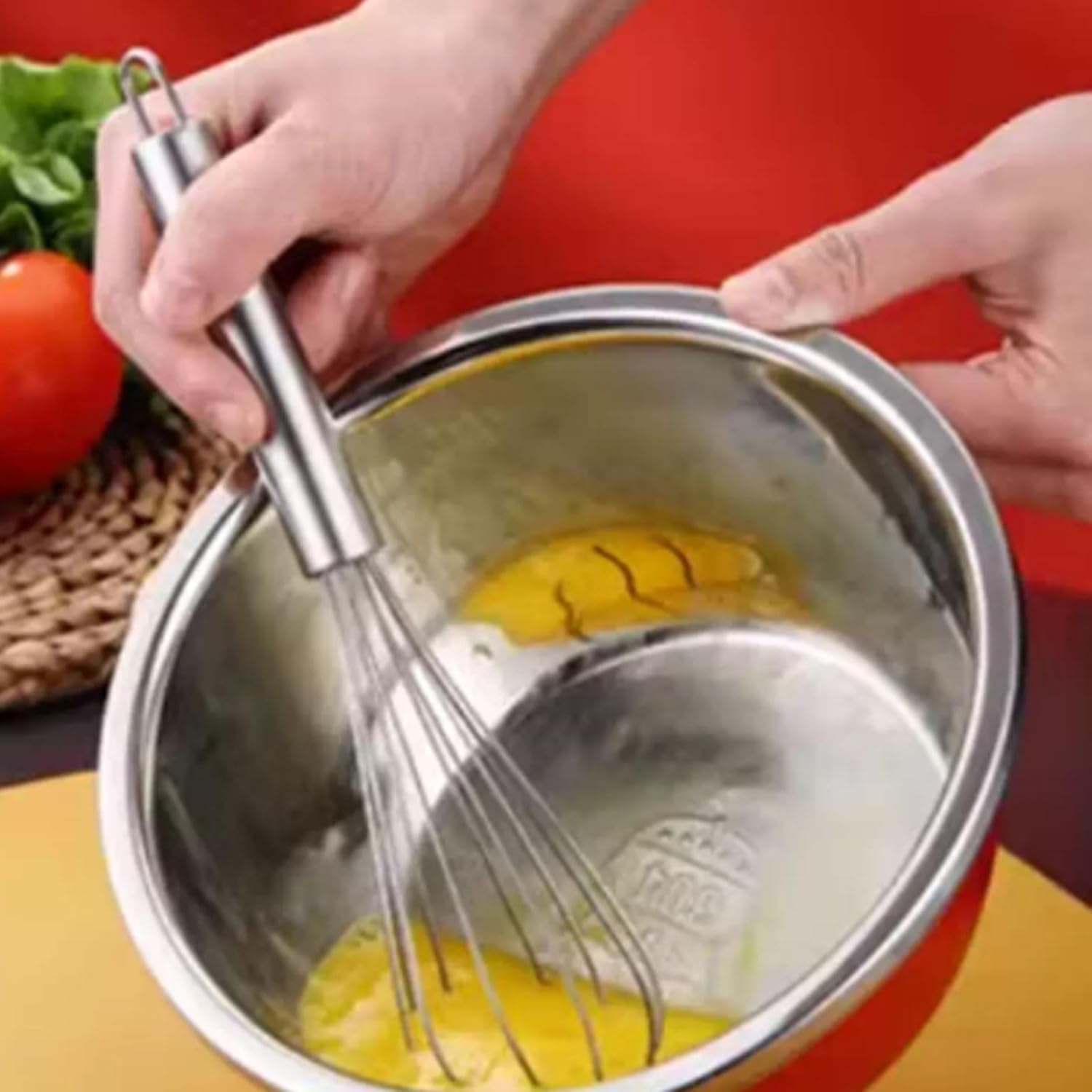 Stackable Stainless Steel Mixing Bowl With Lid Kitchen Beat The Eggs Salad Mixing Bowl Stackable Red Multipurpose multipurpose(Red Large,1pcs)