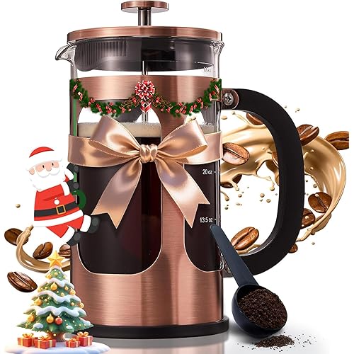 BAYKA 34oz 1 Liter French Press Coffee Maker,Mothers Day Gifts for Mom,Coffee Lover Gift,Heat Resistant Thickened Borosilicate Glass Stainless Steel Brewer,Cold Brew Cafetera Teapot for Kitchen,Copper