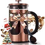 BAYKA 34oz 1 Liter French Press Coffee Maker, Christmas Coffee Lover Gifts Basket Set, Heat Resistant Thickened Borosilicate Glass Stainless Steel Brewer, Cold Brew Cafetera Teapot for Kitchen, Copper