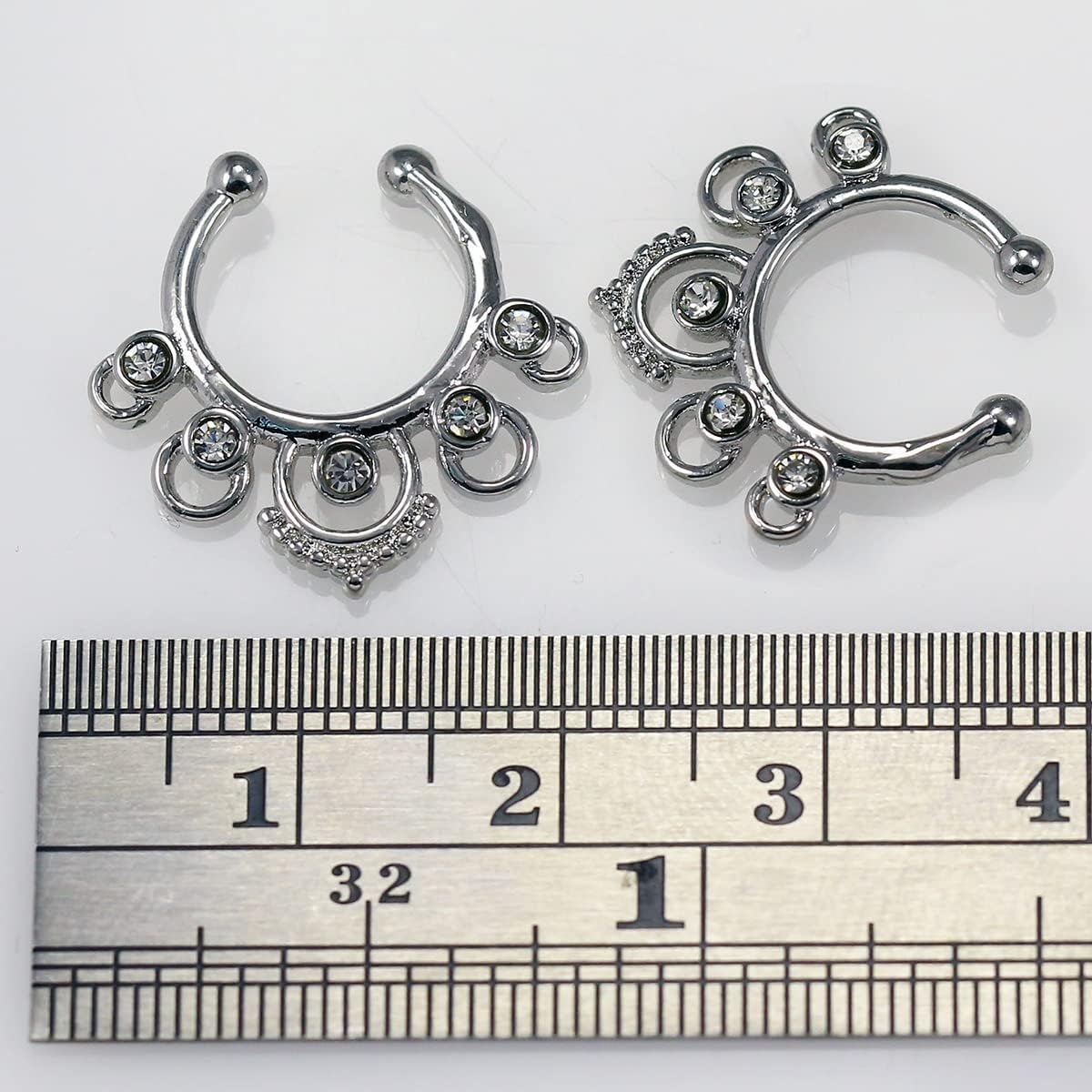 Tribal Multi Dot Flower with Crystal Stone Design 14 Gauge (1.6mm) Stainless Steel Hoop Clip on Fake Septum Nose Rings Non Piercing Lip Ear Ring Faux Body Piercing Jewelry