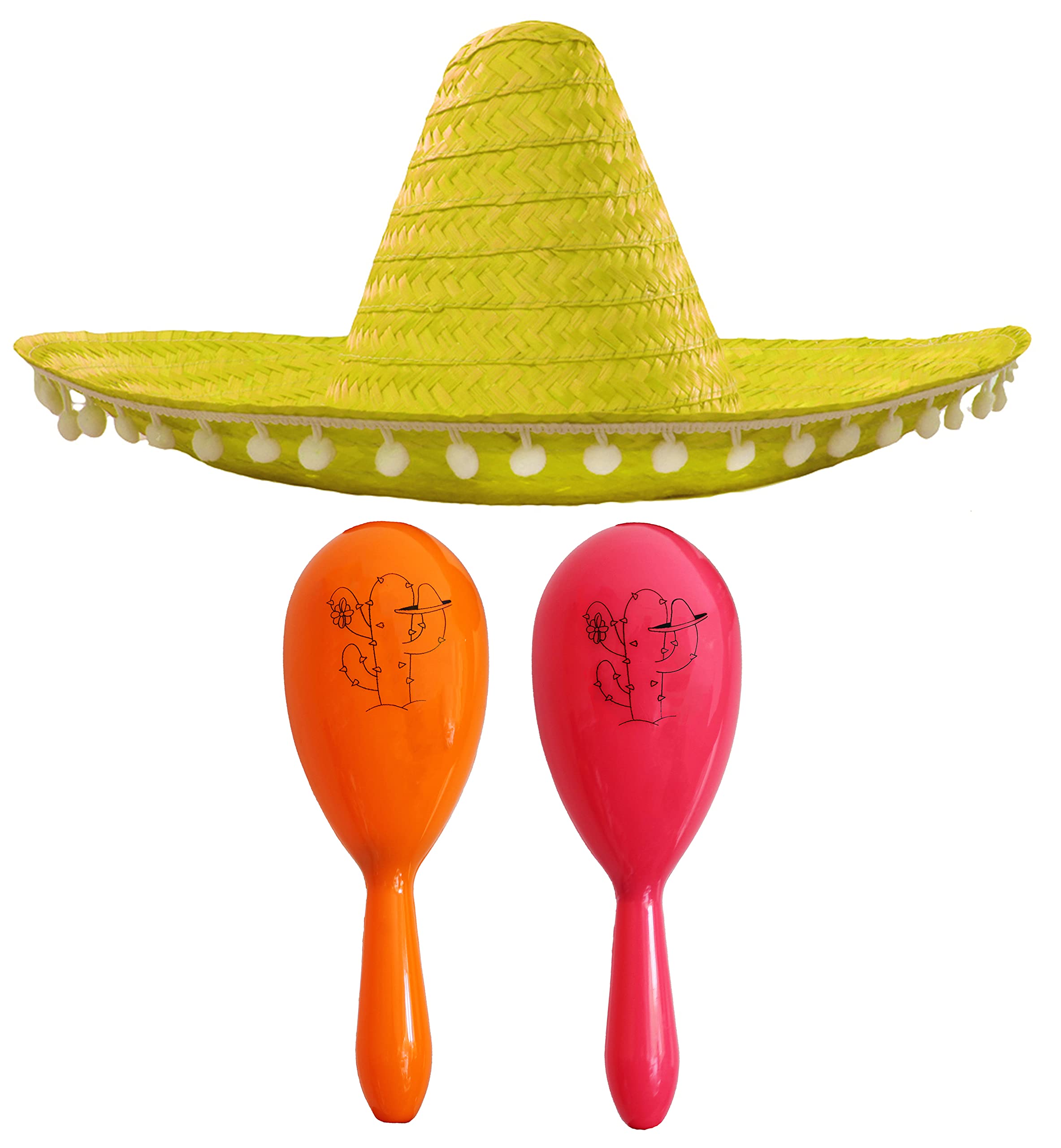 Mexican Fancy Dress Accessory Set - Mexican Sombrero With 2x Maracas - Perfect for Mexican Fancy Dress Costumes Senorita Bandit Mariachi Cinco De Mayo Fancy Dress