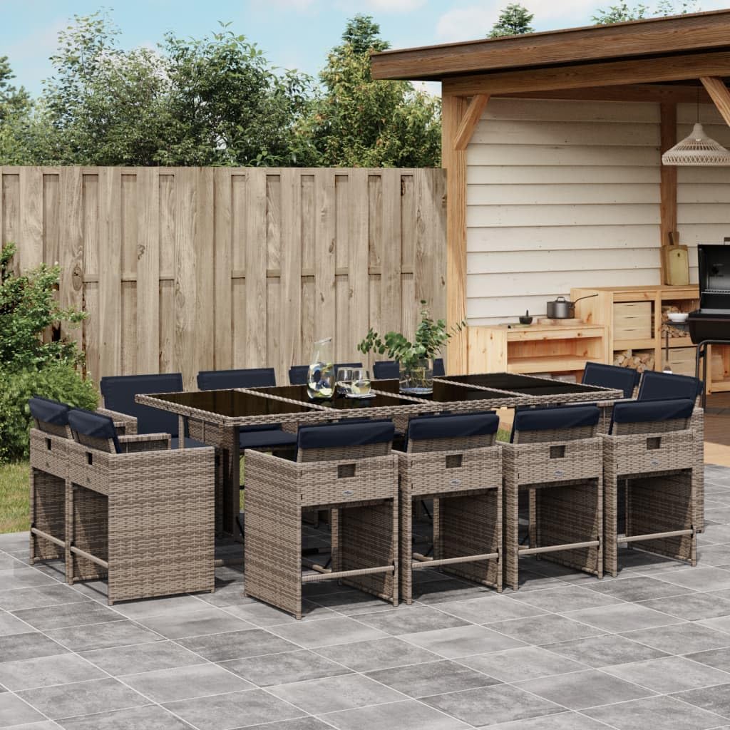 12-Seater Patio Dining Set, Gray PE Rattan, Tempered Glass Top, Luxury Cushions …