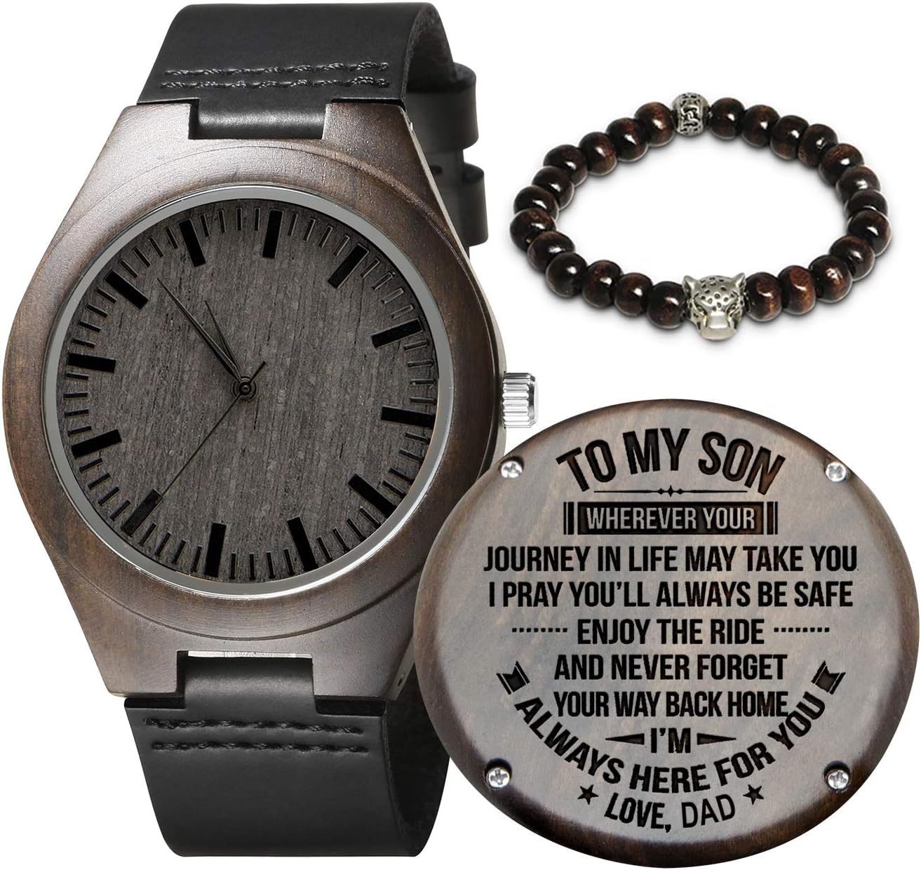 Engraved Wooden Watch for Men,Natural Wooden Groomsmen Watch for Husband Son Natural Ebony Customized Wood Watch Birthday Anniversary Gift (for Son from Dad)