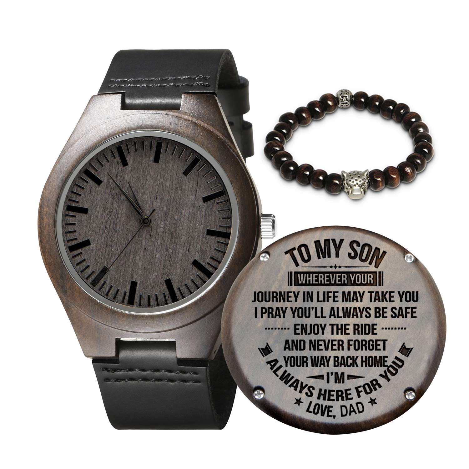 Engraved Wooden Watch for Men – Natural Ebony Customized Wood for Husband, Son, Boyfriend – Graduation, Valentine’s