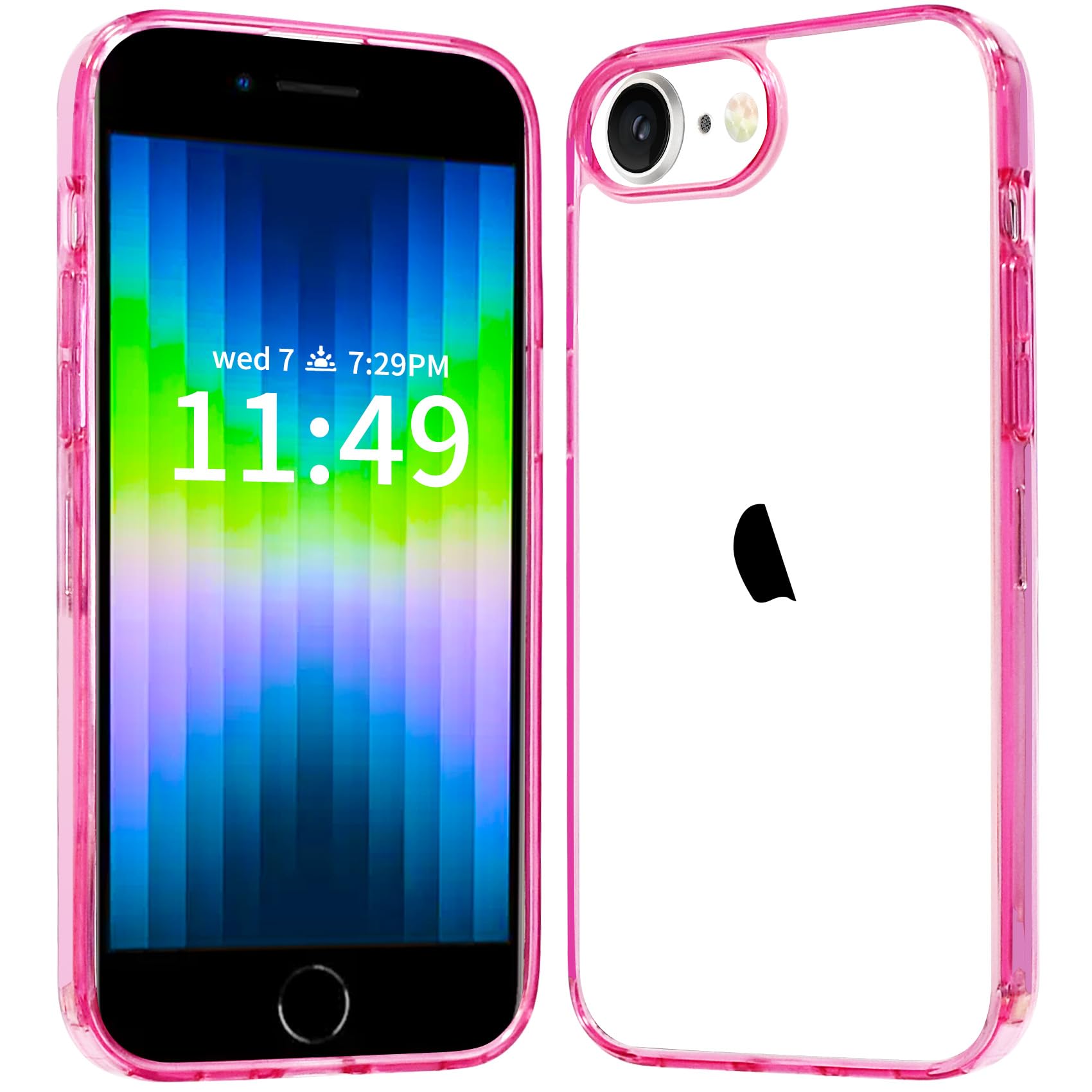 JJGoo Compatiable with iPhone SE 3/2 (2022/2020 Edition), for iPhone 8/7 Case Clear, Transparent Shockproof Phone Case, Slim Anti-Scratch Hard PC Back Protective Cover Bumper, Transparent Pink