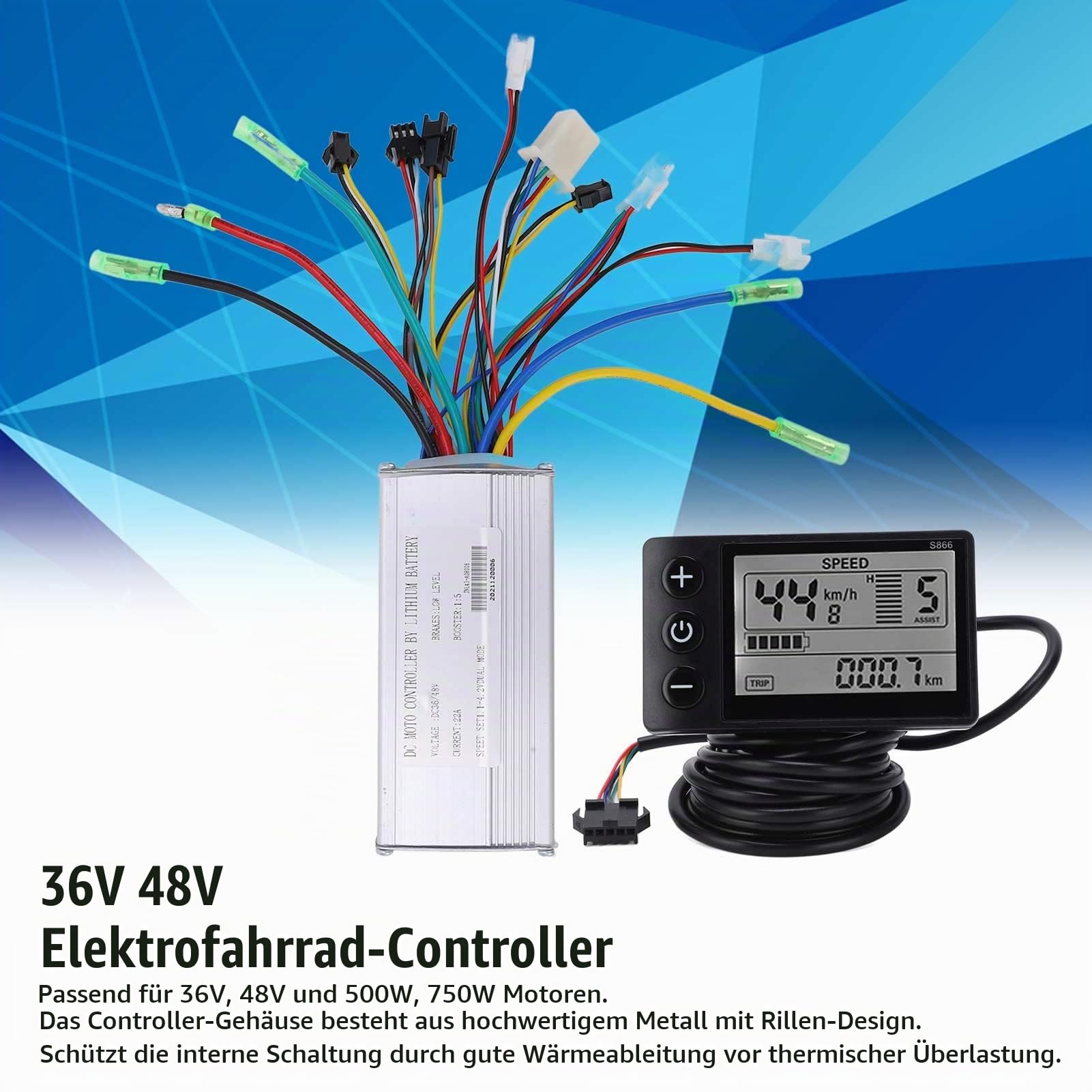 BuyWeek Brushless Motor Controller Kit, 36V/48V 500W/750W Brushless Motor Controller mit 866 LCD Display Meter 22A9 Tube für Elektrofahrrad Scooter E-Bike