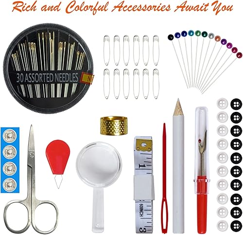 Miniatura 3 de Kit de costura con estuche, suministros de costura portátiles para viajeros en casa, adultos, principiantes, emergencias, contiene 18 hilos de