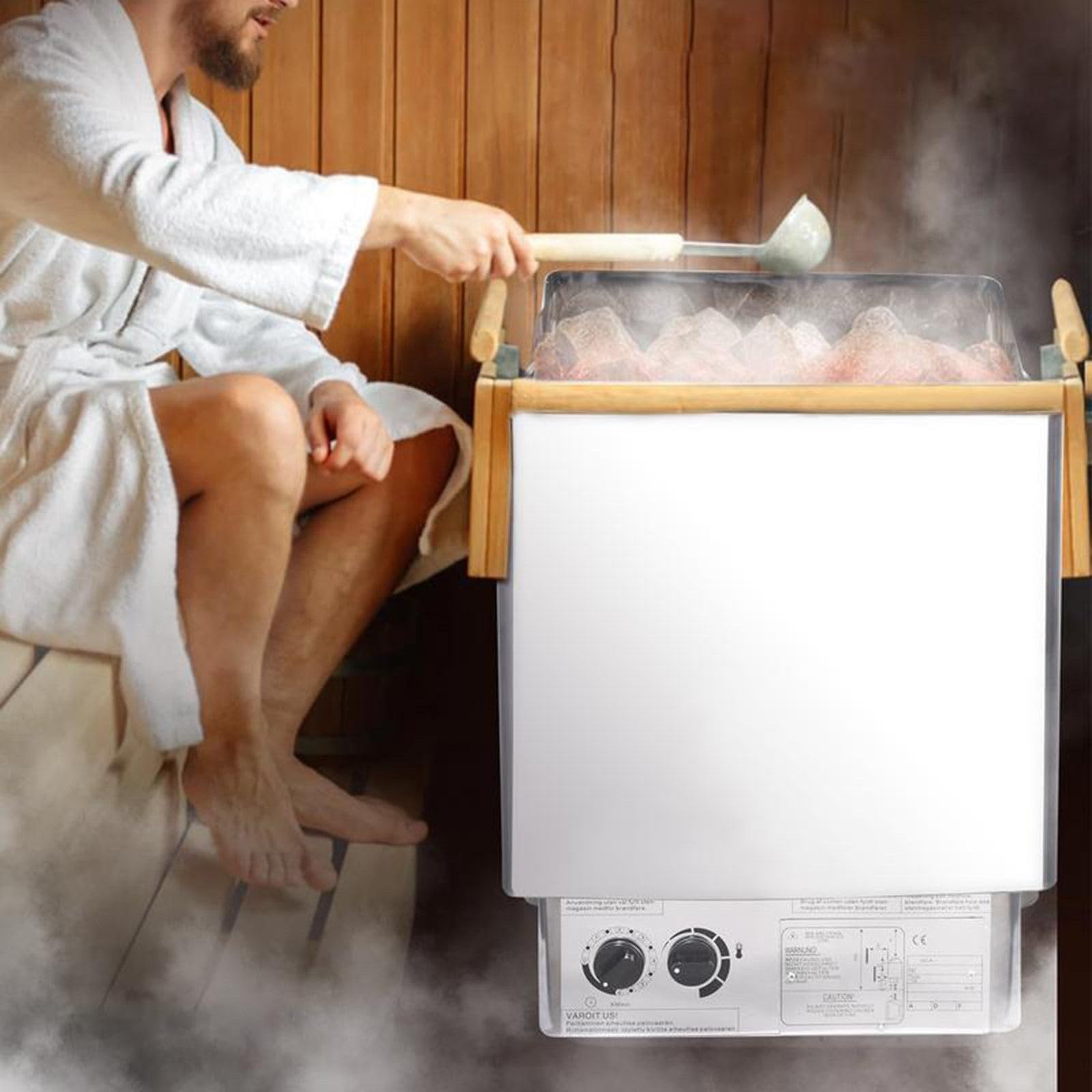 Calentador de Sauna Eléctrico de Acero Inoxidable, Estufa de Sauna Seca con Control Digital, Calefactor Profesional para Hogar, Hotel y SPA, Pantalla Digital de Temperatura y Temporizador(6KW)