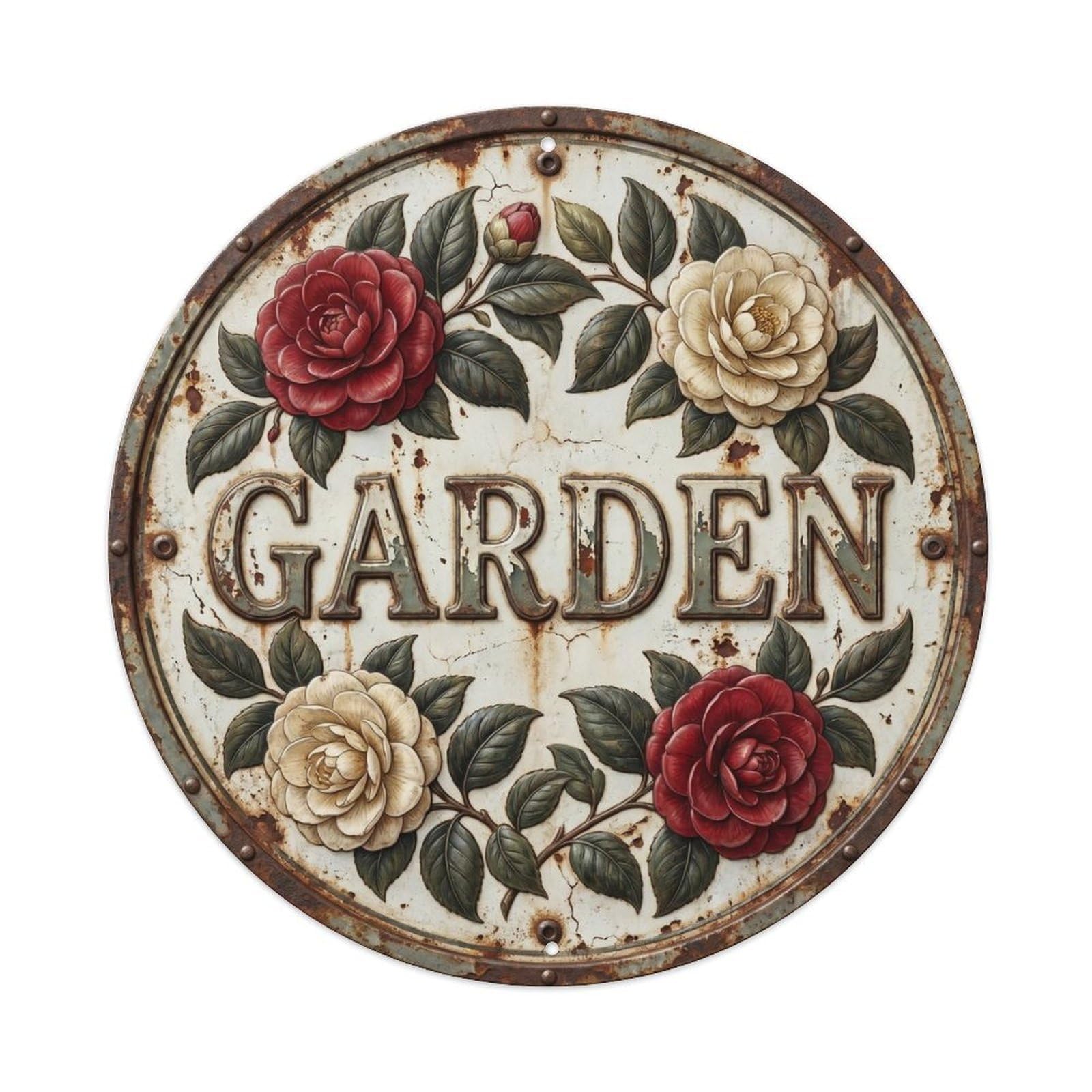 Botanical Floral Outdoor Label Garden Camellia Metal Tin Sign