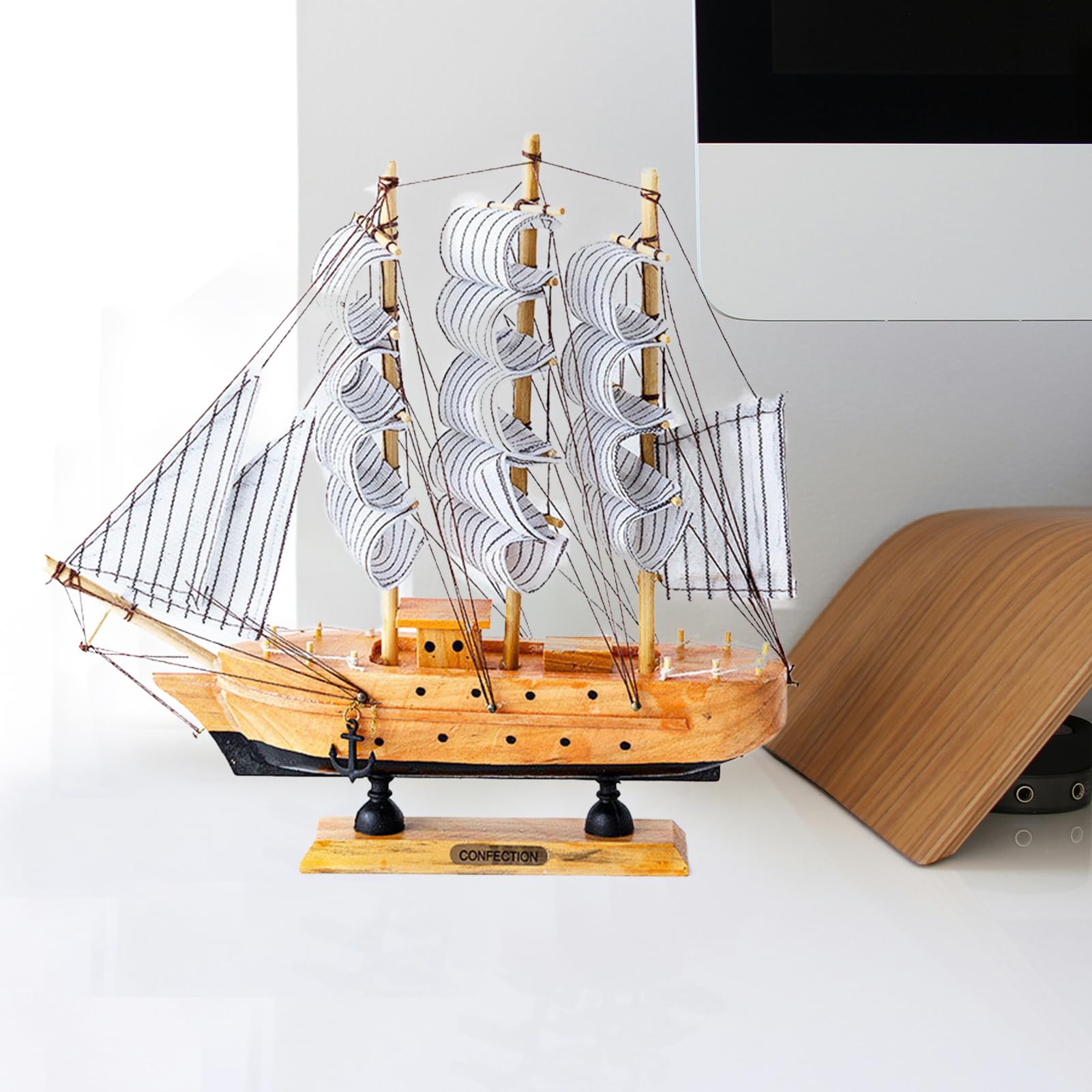 Ornements de modèle de voilier en bois Modèle de voilier Bateau à voiles Décoration maritime Décoration maritime 34cm, pour bureau de desktop, salon, chambre à coucher, décoration de bureau