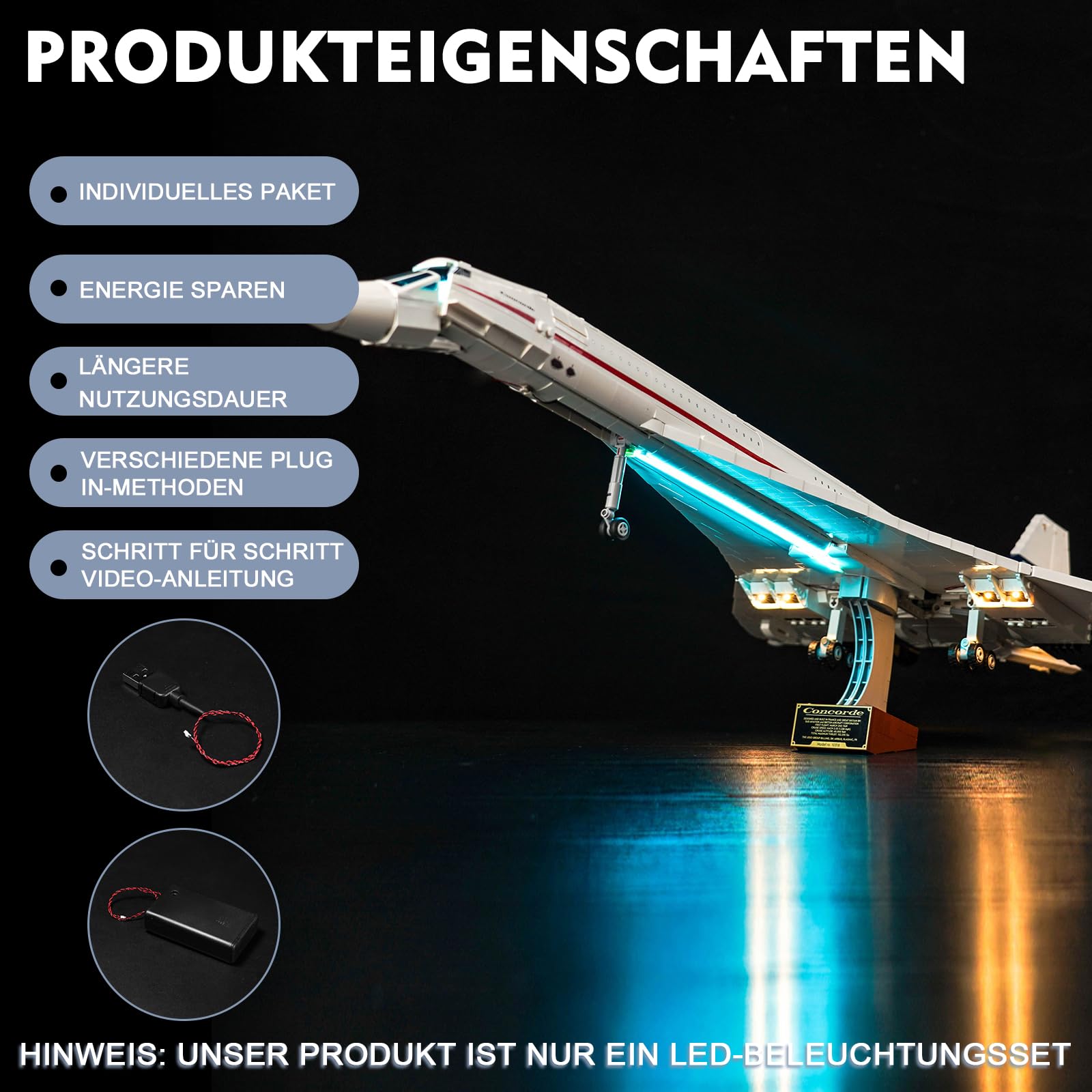 Zestaw świateł LED kompatybilny z Lego 10318 Airbus Concorde (bez modelu), dekoracyjny zestaw oświetleniowy kompatybilny z Lego Concorde kreatywna zabawka