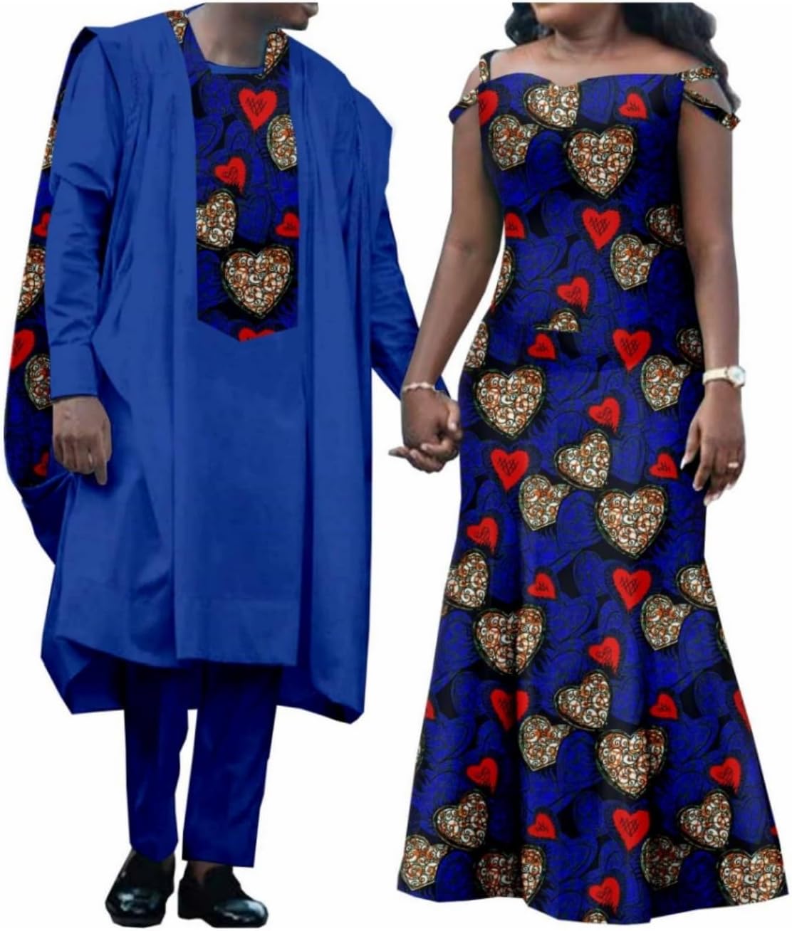 African Print Long Dresses for Women Couple Matching Clothes,Dashiki Men Outfits Abaya Robes Sets