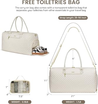 Weekender Travel Duffle Bag for Women: Overnight Bags with Shoe Compartment Carry on Bags for Airplanes with Toiletry Bag Hospital Bag Weekend Yoga Gym Bag with Wet Pocket Travel Duffel Tote Bag Beige