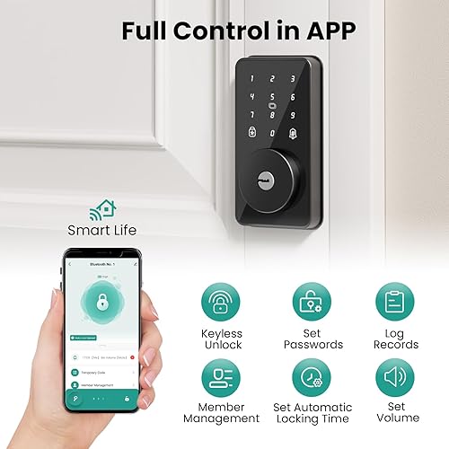 Miniatura 7 de Cerradura inteligente, cerradura de puerta inteligente con pantalla táctil, cerradura de puerta de entrada sin llave, cerrojo de teclado digital,