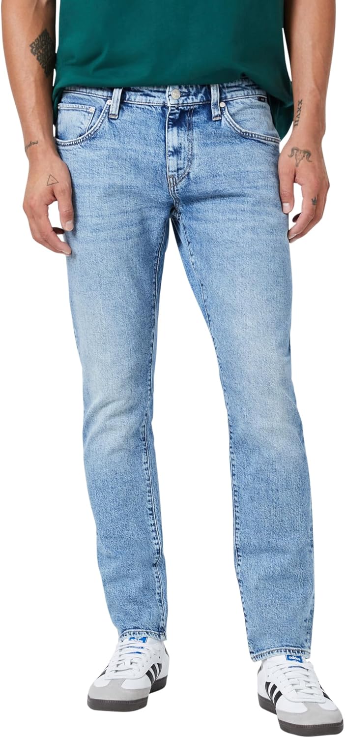 Mavi Jake Men's Skinny Leg Jeans, Mid Rise Jeans for Men, Sustainable, Light Brushed Recycled Blue, 34 x 30