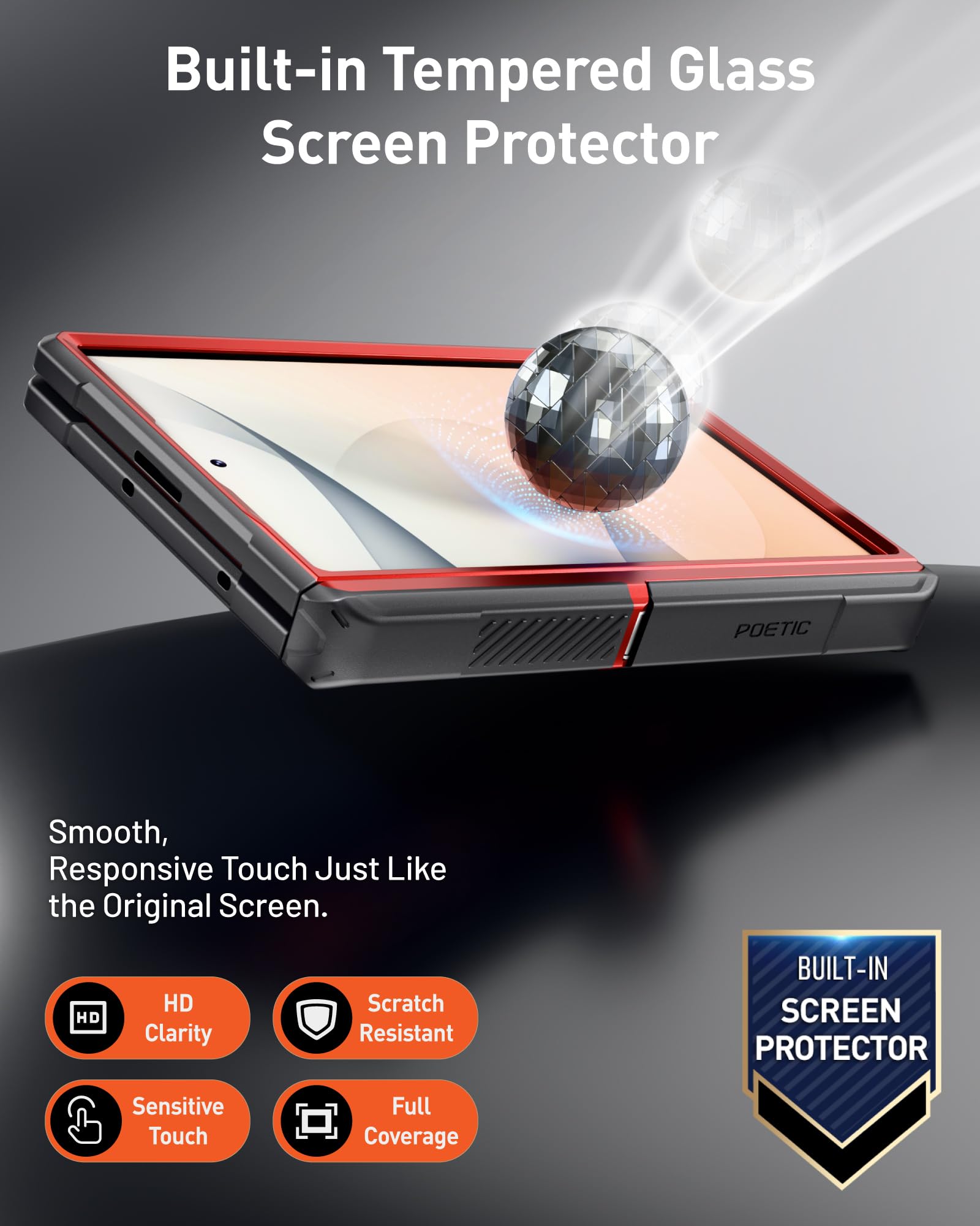 Poetic Custodia protettiva per Samsung Galaxy Z Fold 8, con cerniera, compatibile con MagSafe, pellicola protettiva in vetro temperato, robusta, antiurto, con cavalletto, colore: rosso metallizzato