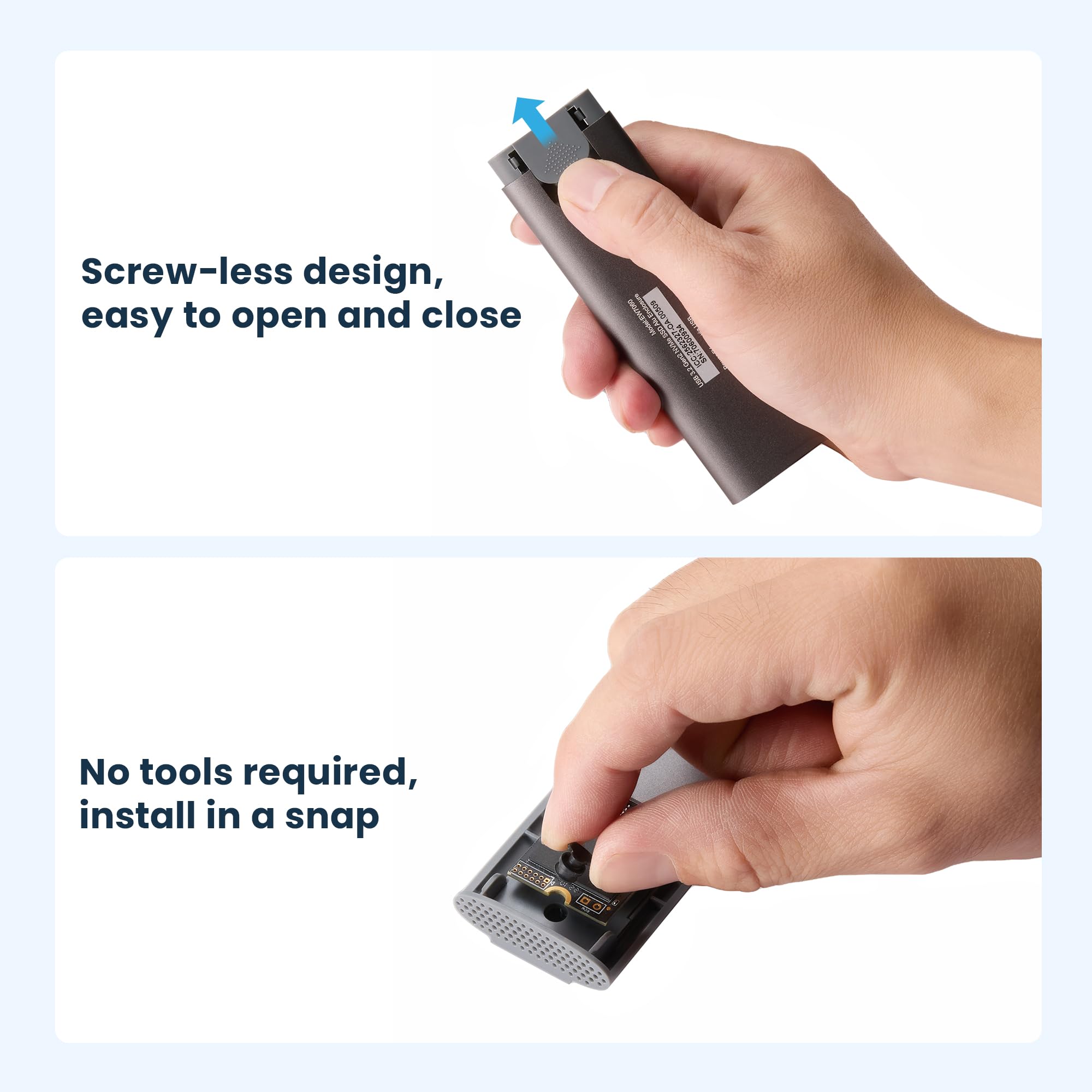 Ewent Box Esterno USB 3.2 Gen2 per SSD M.2 NVMe PCIe – Custodia Case Hard Disk in Alluminio, supporta Key M 2230-2280, velocità fino a 10 Gbps, senza viti, compatibile USB-C / A, UASP & TRIM