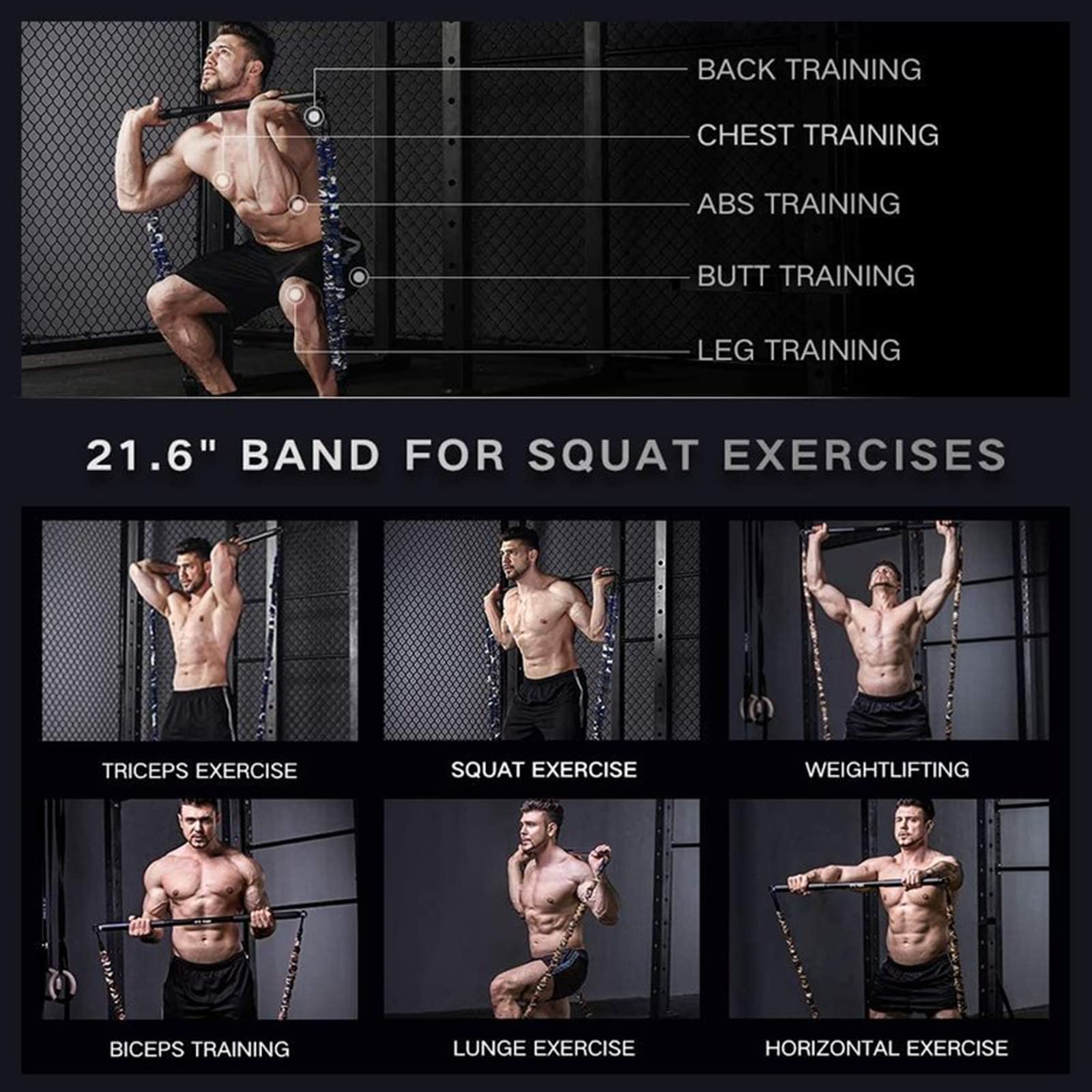 INNSTAR - Bandas de Resistencia, Accesorios de Bandas de Ejercicio, Asas de Fitness, Barra de Entrenamiento para Gimnasio en casa, Entrenamiento de Cuerpo Completo