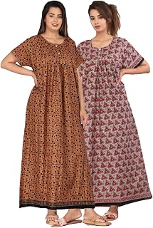 Kuruti B Sheets Cotton Nighty for Women Stylish Round Neck 2 Button Short Sleeves Nightdress Sleepwear Jaipuri Printed Nig... Price In India