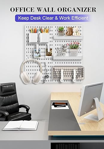 Miniatura 4 de Juego de organizador de pared de tablero de clavijas, 4 tableros de clavijas con ganchos y estantes, oficina, cocina, sala de juegos, almacenamiento