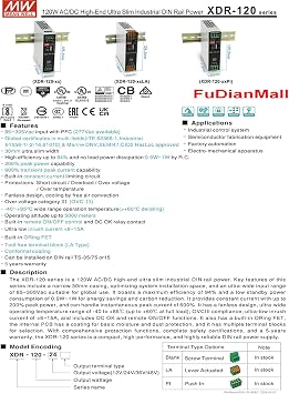 Mean Well XDR-120-36 120W AC/DC High-End Ultra Slim Industrial DIN Rail Power Supply 36V 3.33A